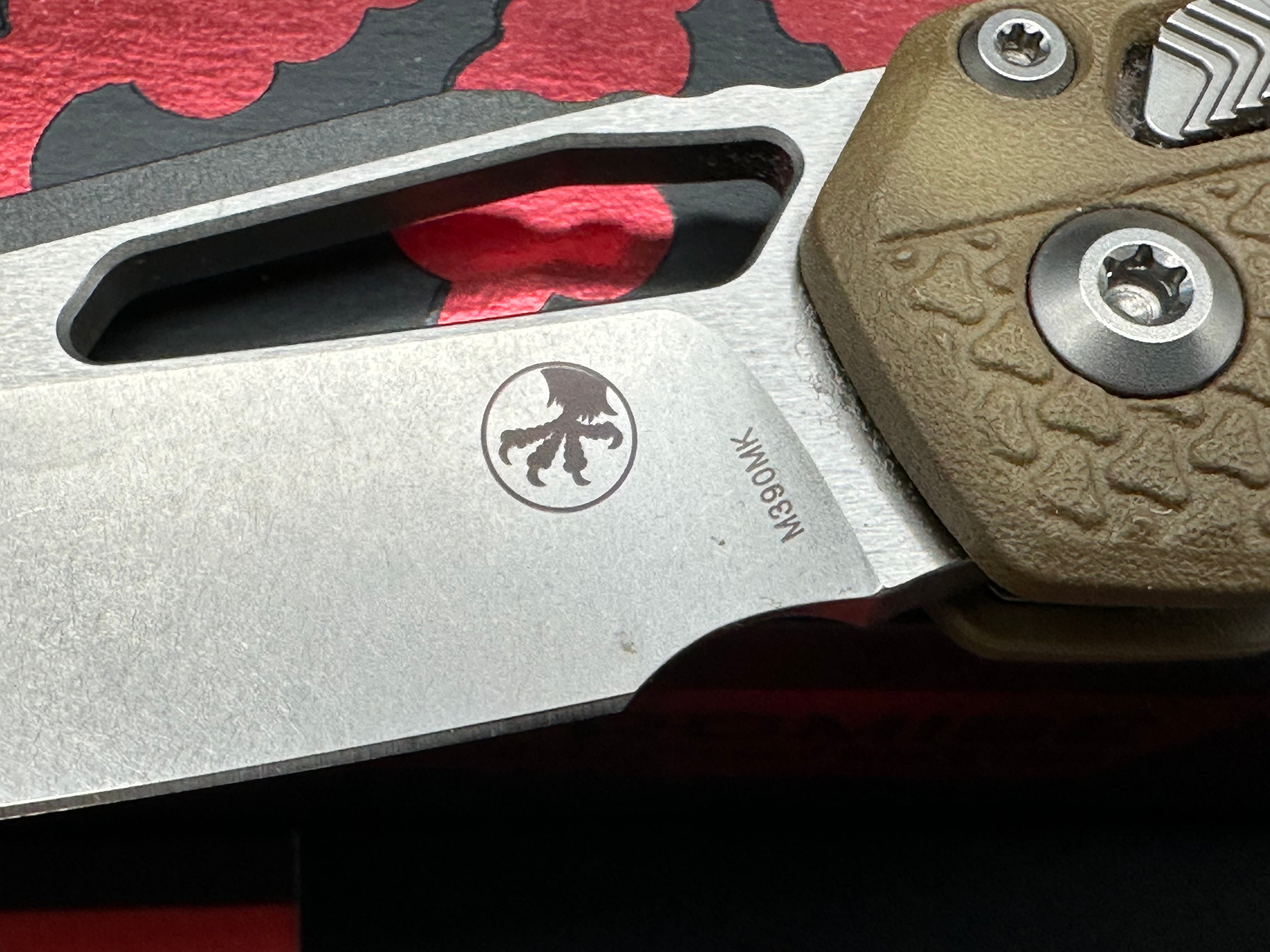 Microtech MSI S/E Ram-Lok Tri Grip polymer dark earth color with stonewash blade