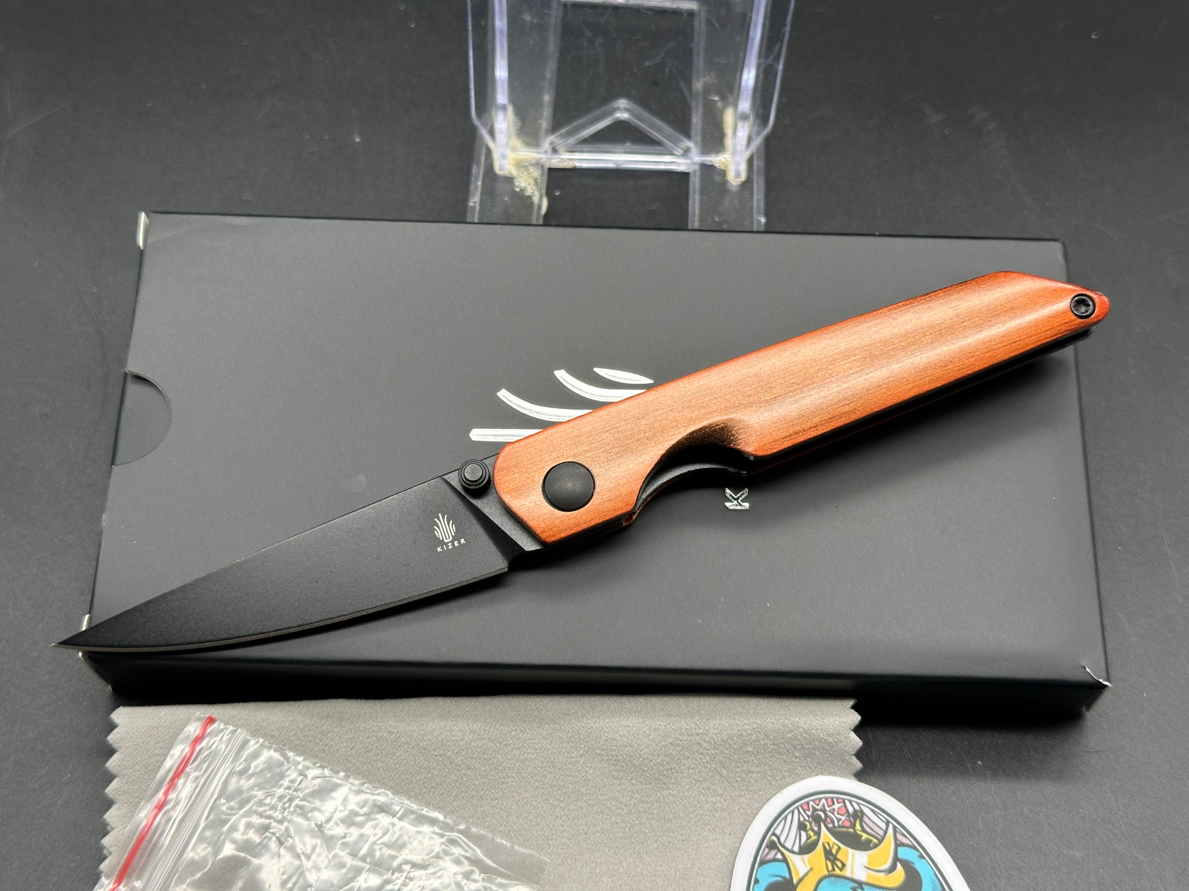 KIZER SHOT FOLDING KNIFE COPPER ALUMINUM HANDLE 154CM PLAIN EDGE