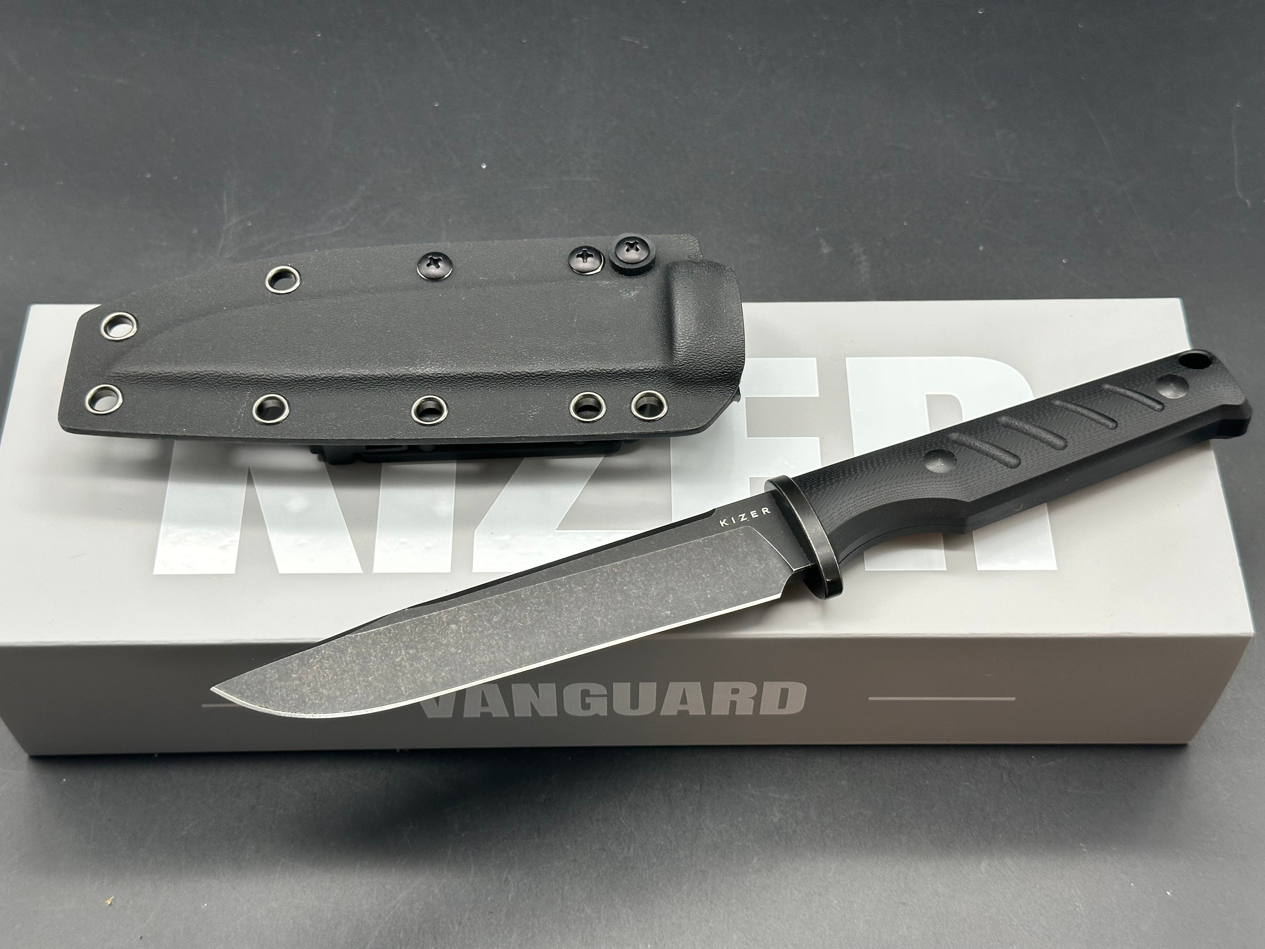 KIZER CAMP 180 BLACK G10 HANDLE AEB-L DROP POINT PLAIN EDGE BLACK STONEWASH FINISH