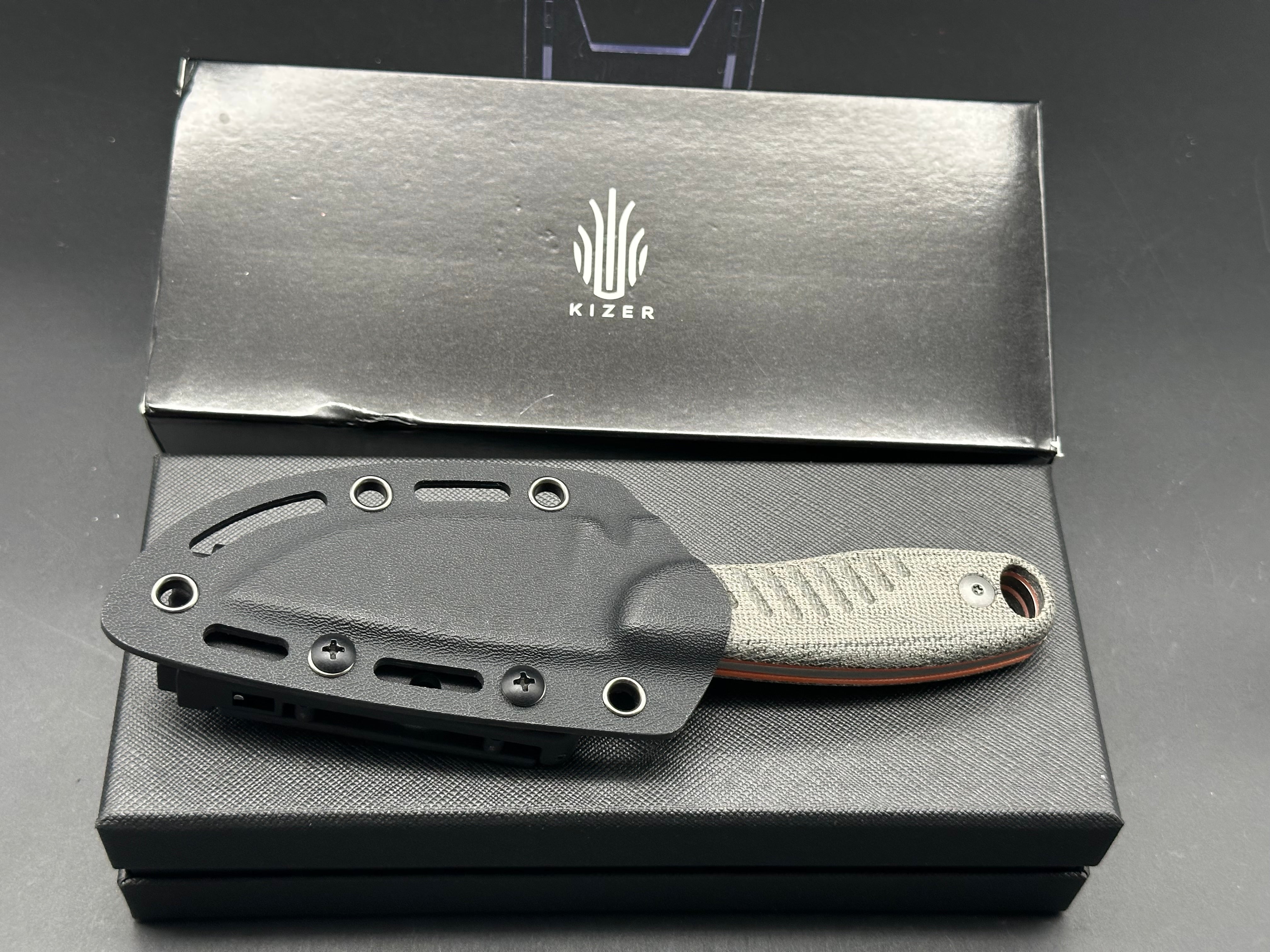 KIZER HARE FIXED BLADE KNIFE BLACK MICARTA/G10 HANDLE NITRO-V PLAIN EDGE