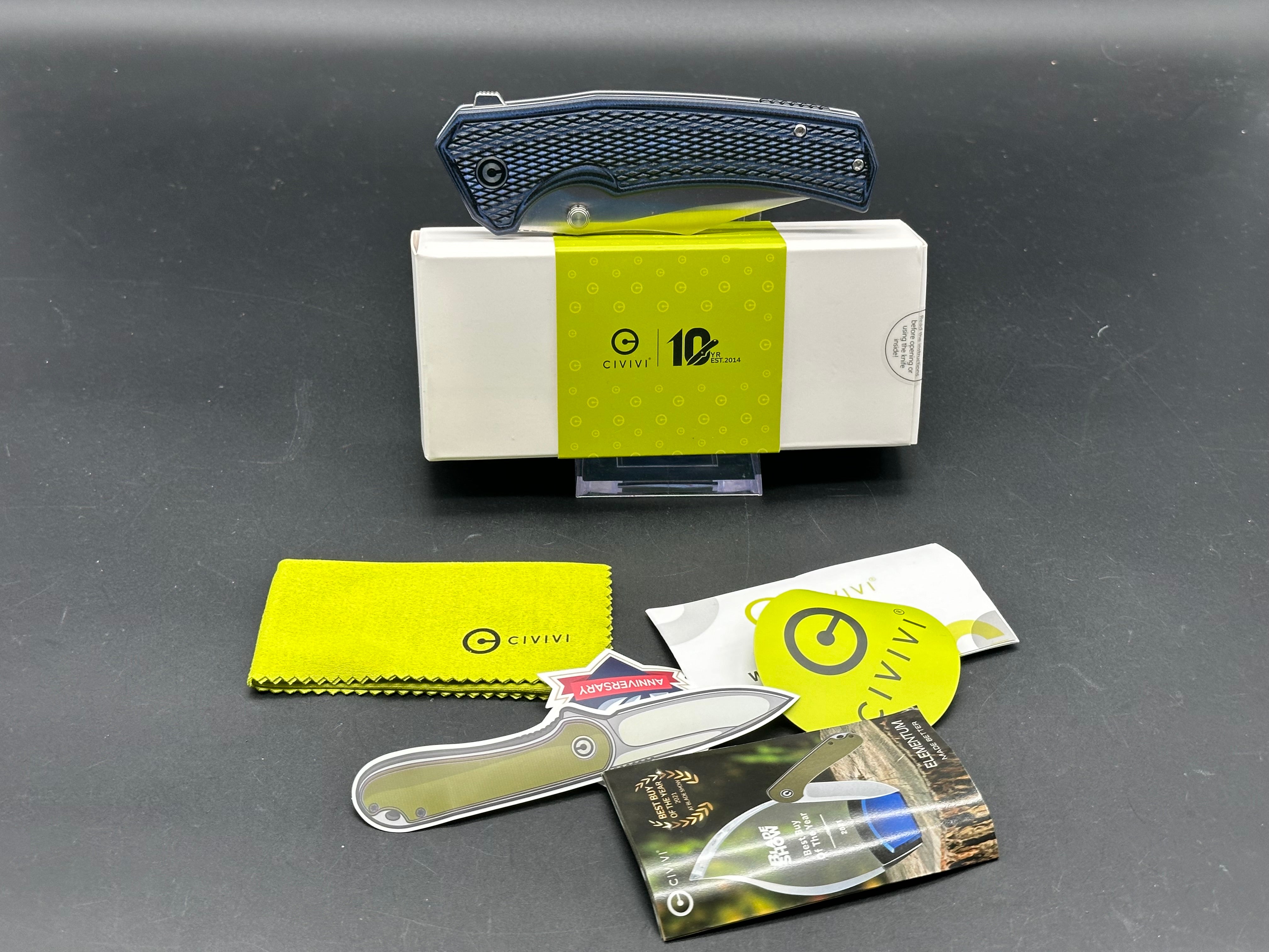CIVIVI VEXILLUM FOLDING KNIFE BLUE/BLACK LAYERED G10 HANDLE NITRO-V CLIP POINT PLAIN EDGE