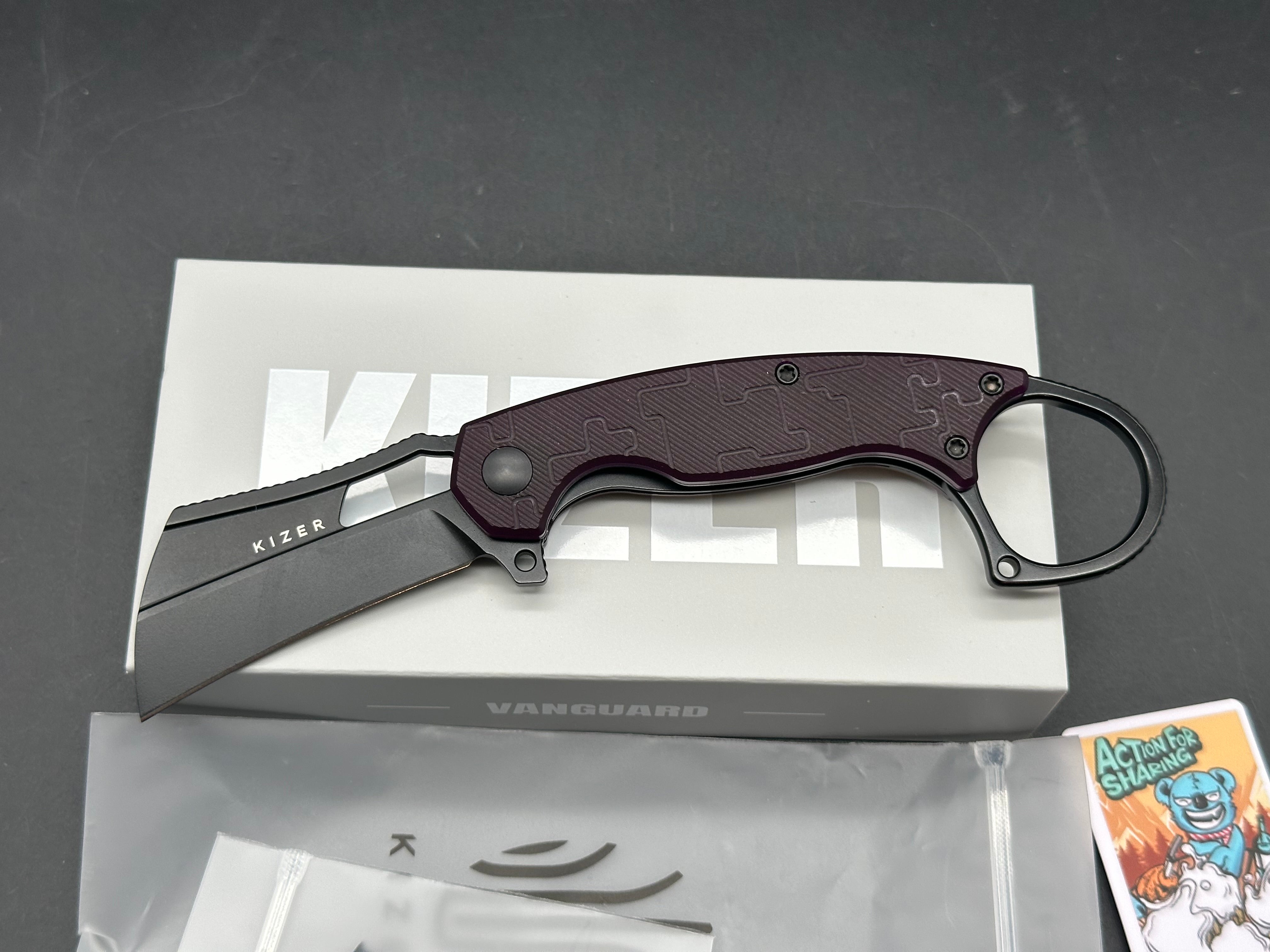 KIZER DODO DEEP PURPLE PC HANDLE NITRO-V MODIFY KARAMBIT PLAIN BLACK BLADE