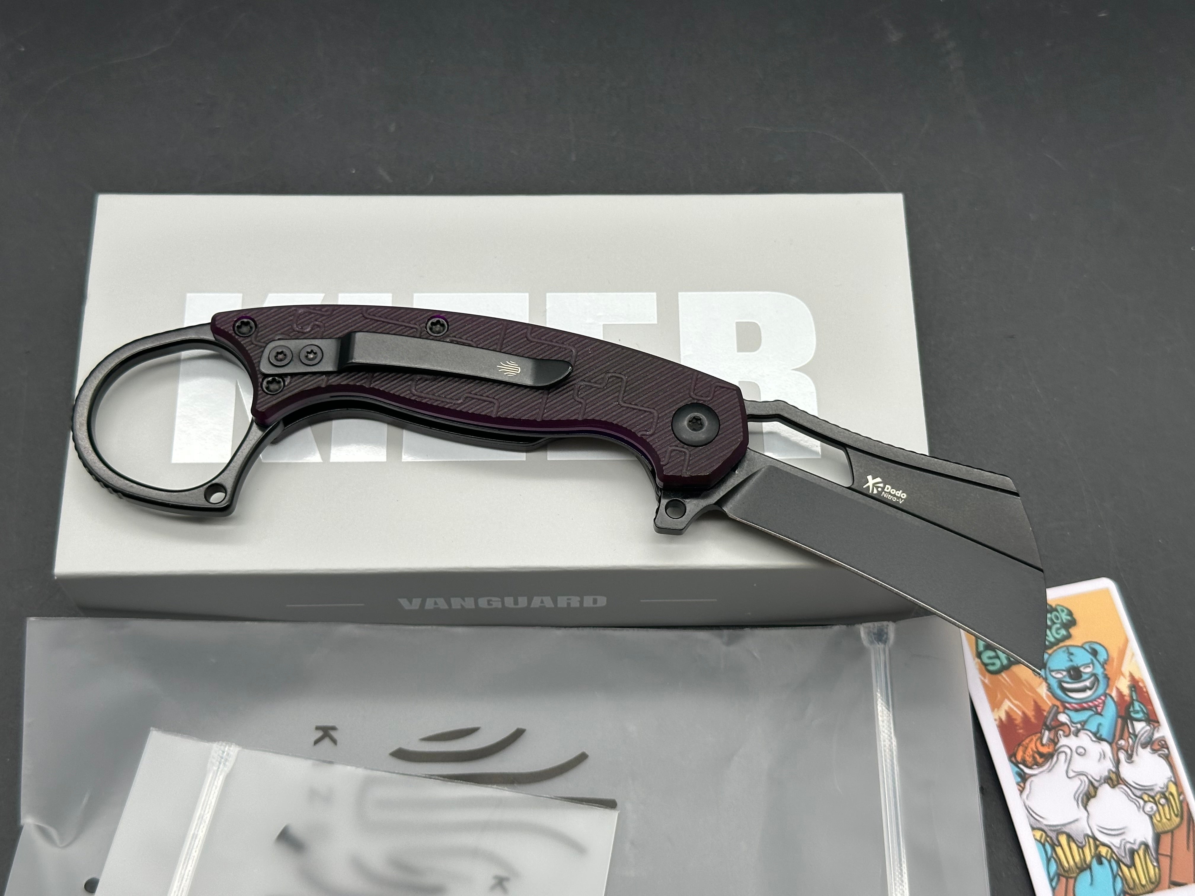 KIZER DODO DEEP PURPLE PC HANDLE NITRO-V MODIFY KARAMBIT PLAIN BLACK BLADE