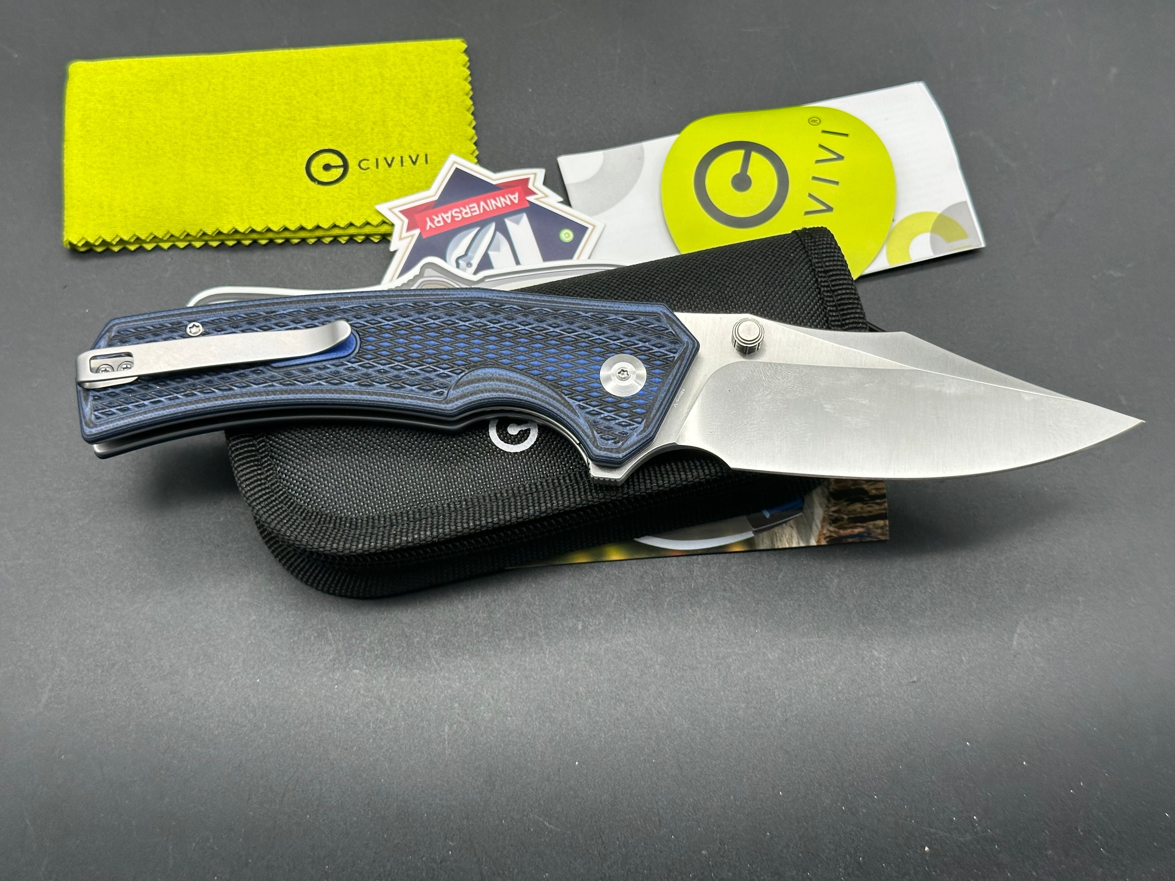 CIVIVI VEXILLUM FOLDING KNIFE BLUE/BLACK LAYERED G10 HANDLE NITRO-V CLIP POINT PLAIN EDGE