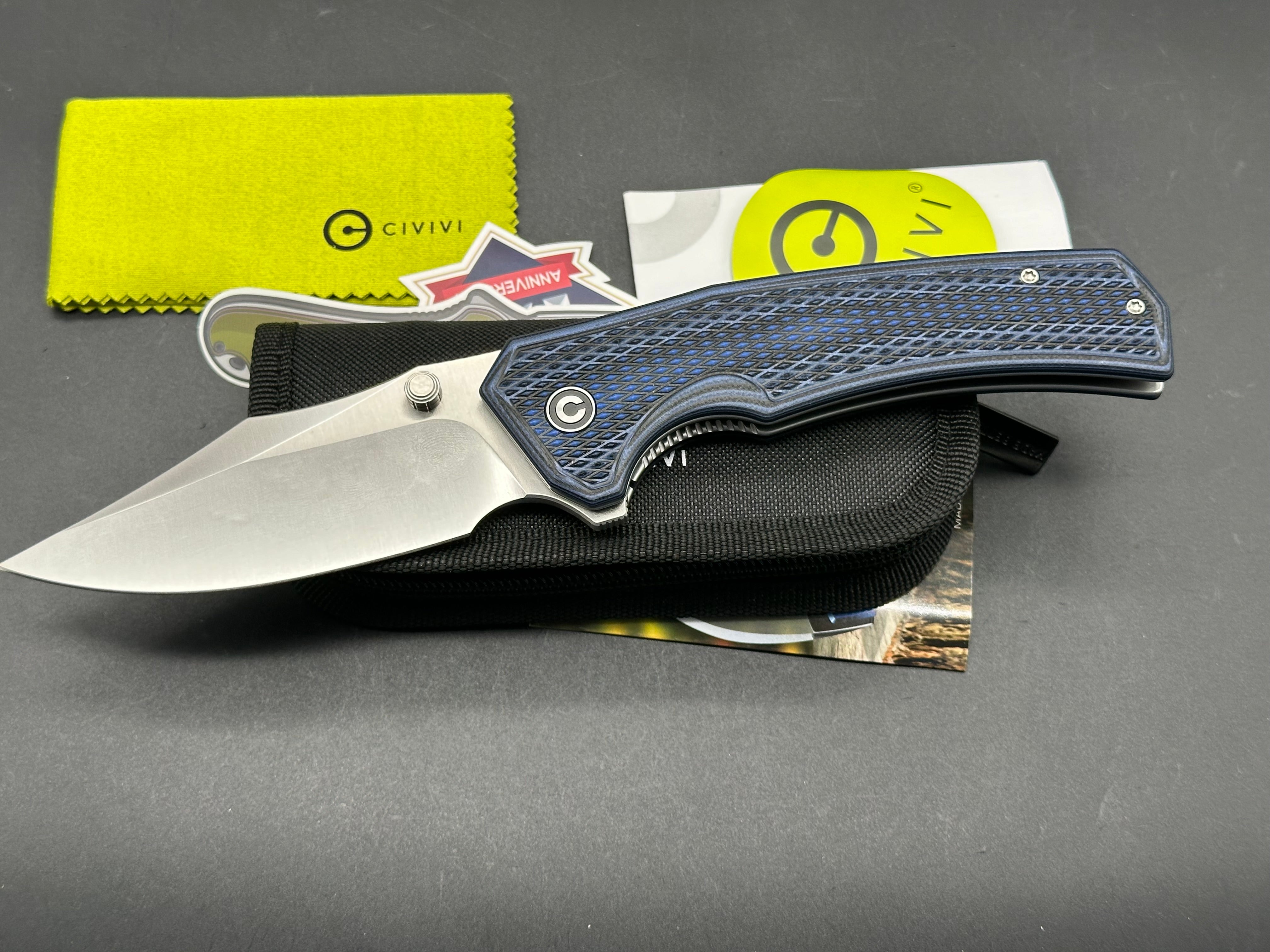 CIVIVI VEXILLUM FOLDING KNIFE BLUE/BLACK LAYERED G10 HANDLE NITRO-V CLIP POINT PLAIN EDGE