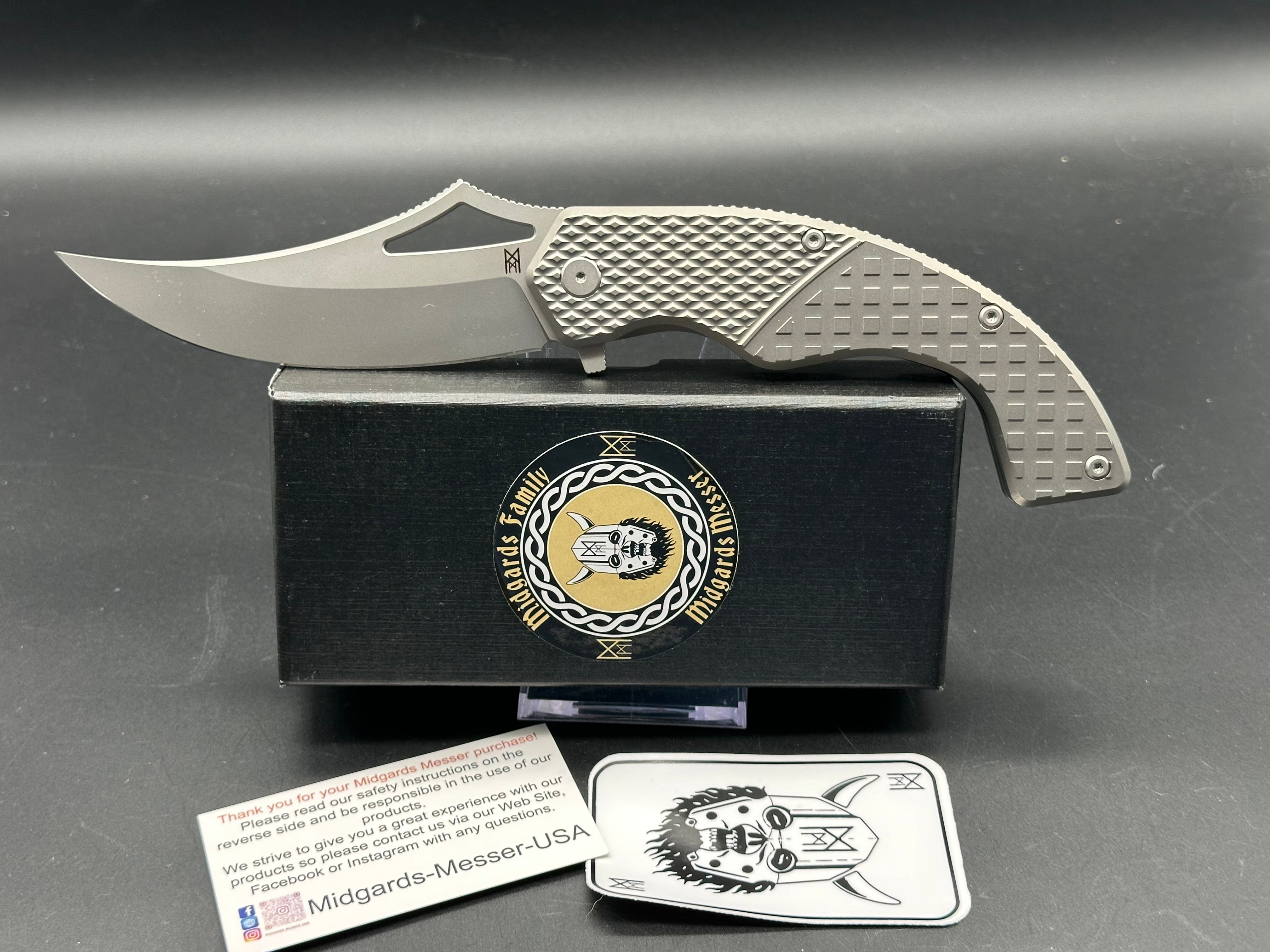 MIDGARDS MESSER BERSERKER FOLDING KNIFE TITANIUM HANDLE D2 PLAIN EDGE