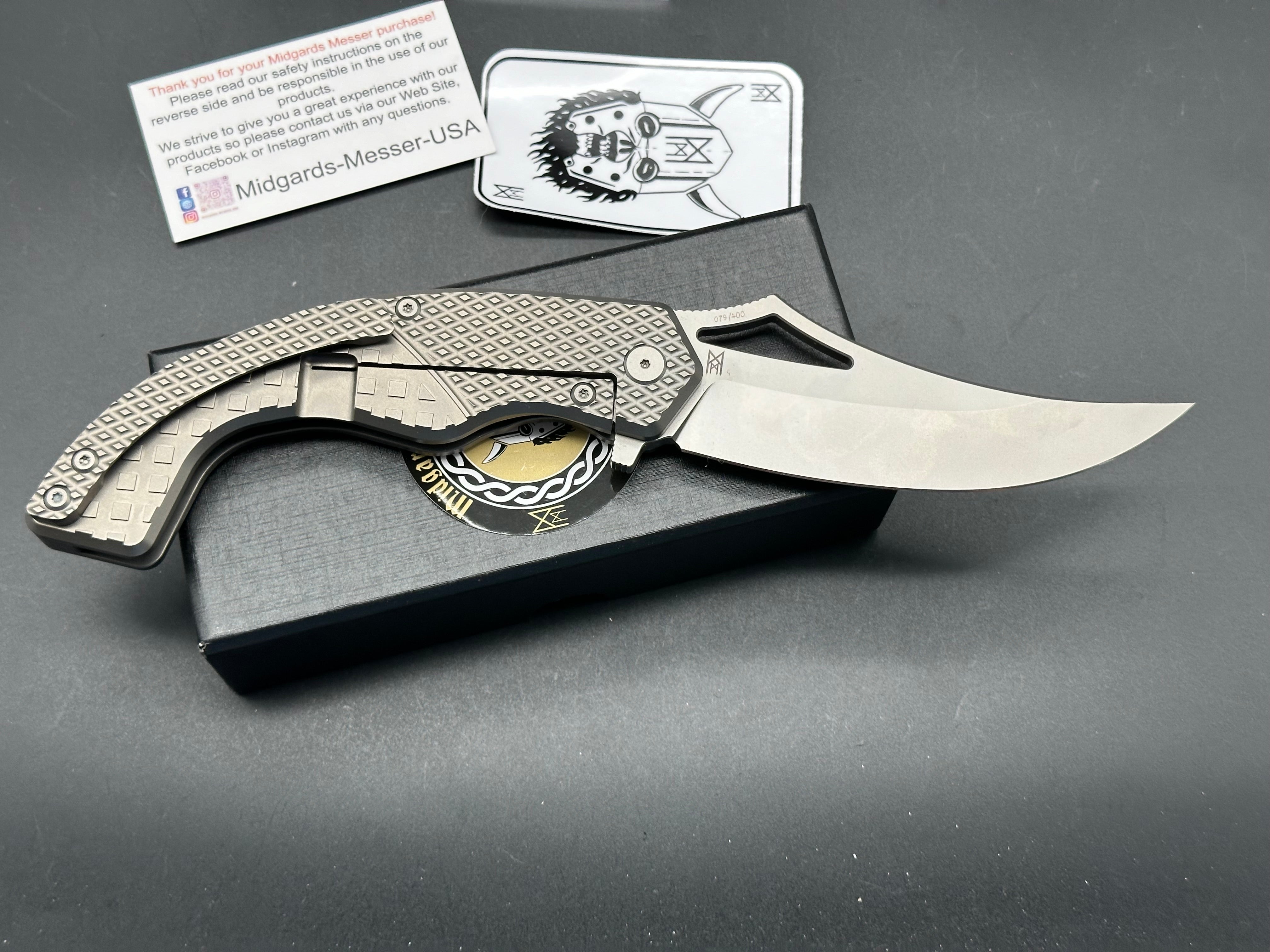 MIDGARDS MESSER BERSERKER FOLDING KNIFE TITANIUM HANDLE D2 PLAIN EDGE