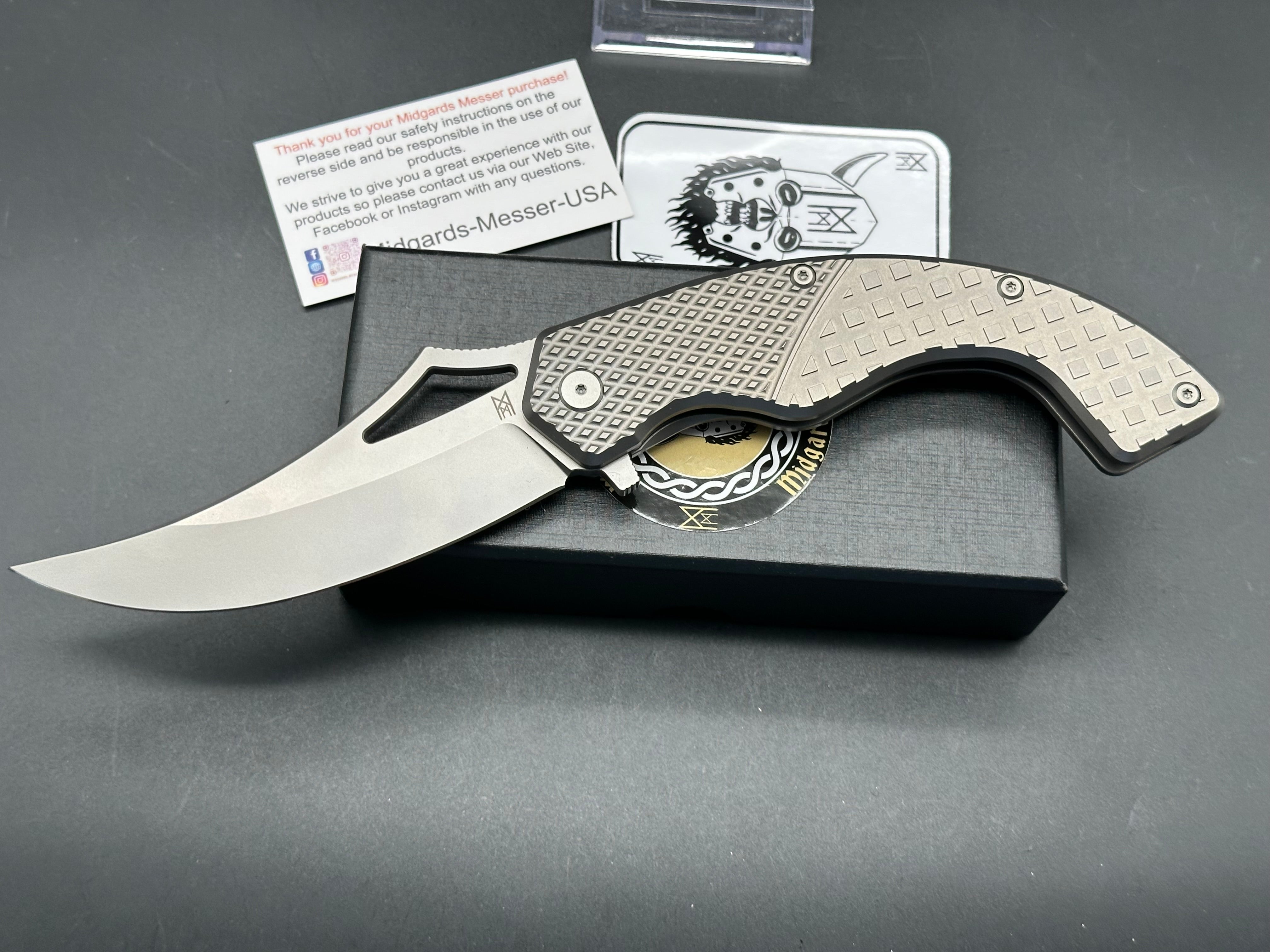 MIDGARDS MESSER BERSERKER FOLDING KNIFE TITANIUM HANDLE D2 PLAIN EDGE