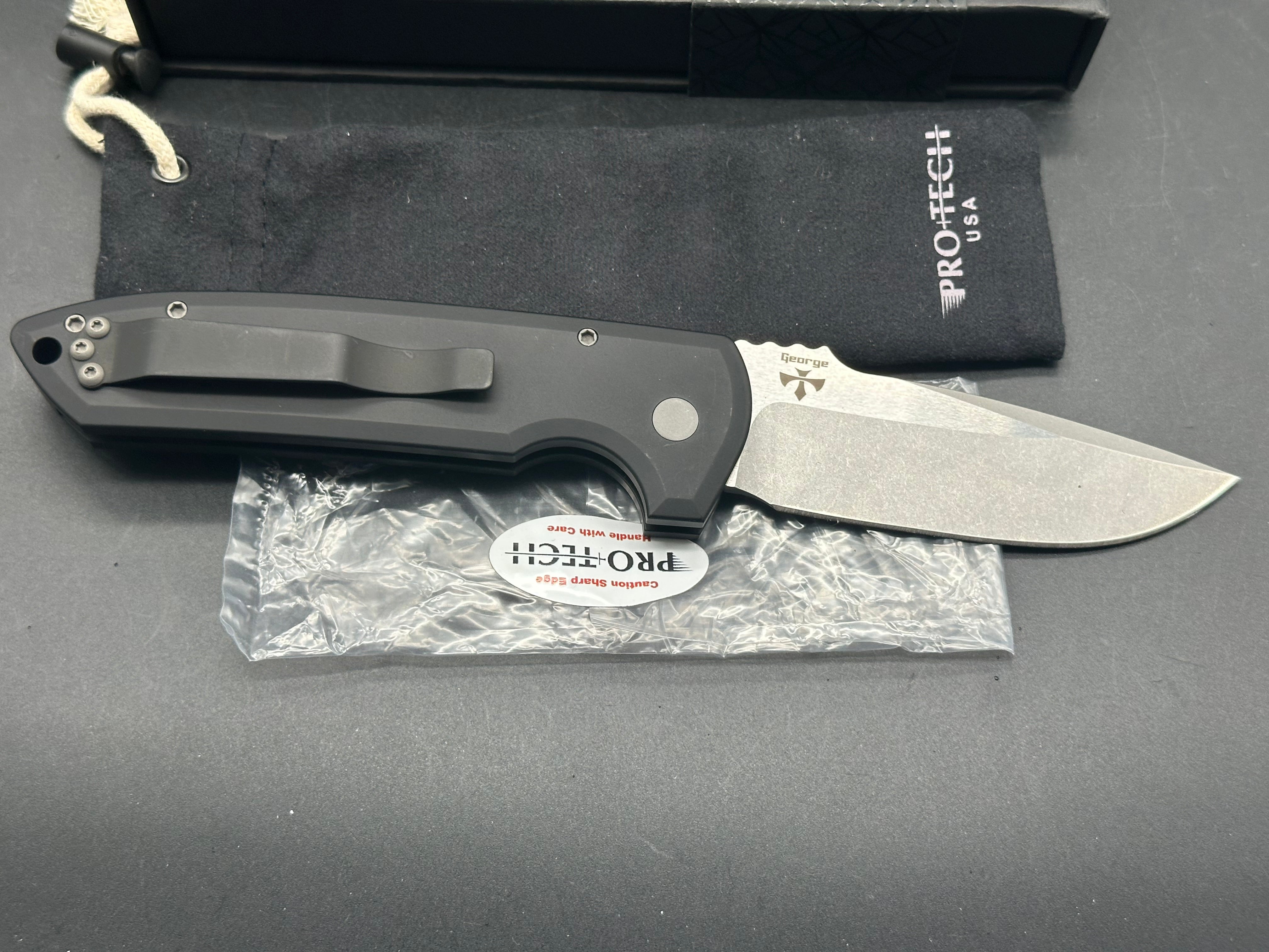 Protech RockEye black aluminum handle w/S35VN stonewashed blade