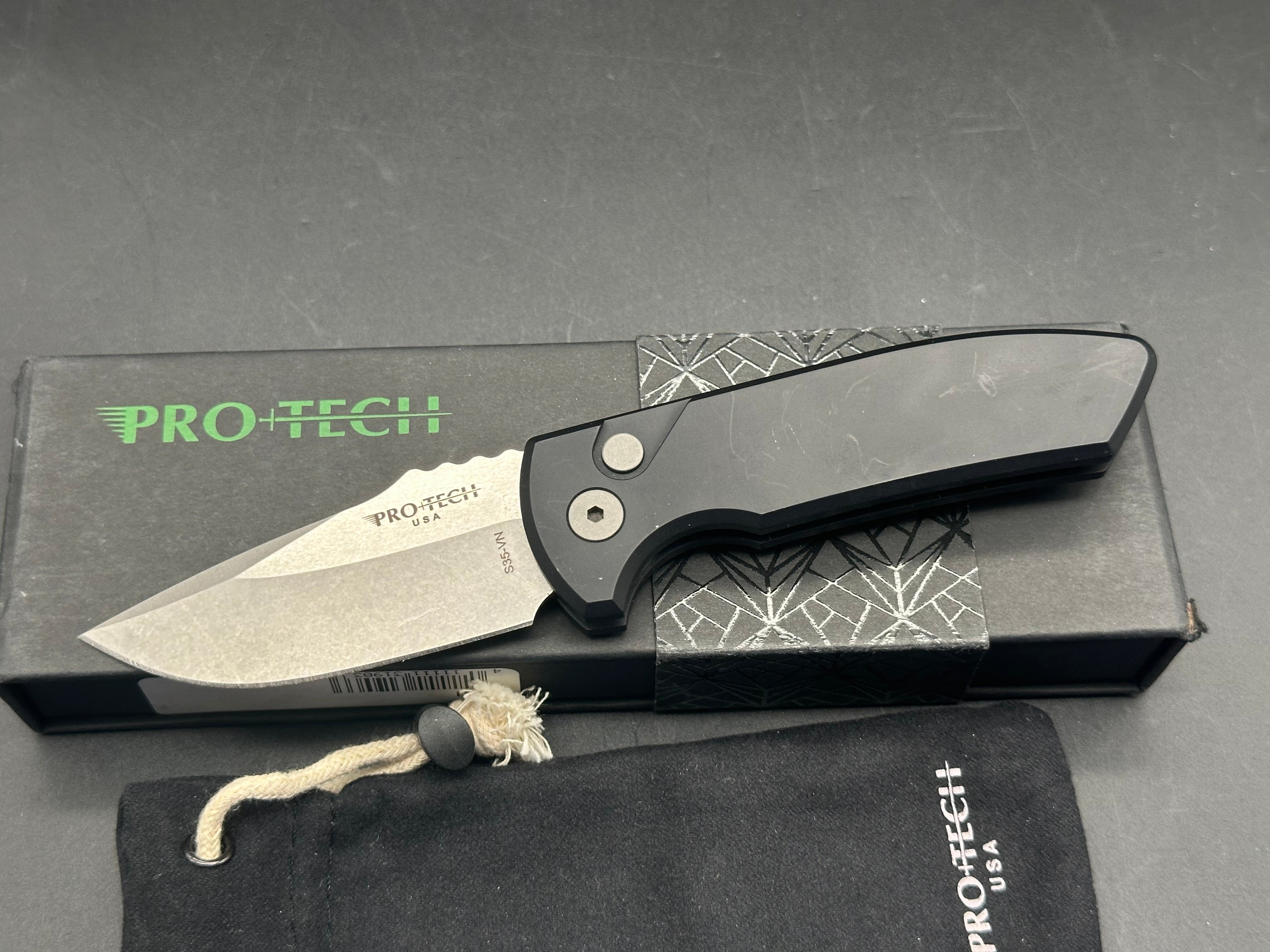 Protech SBR black aluminum handles w/S35VN stonewashed blade