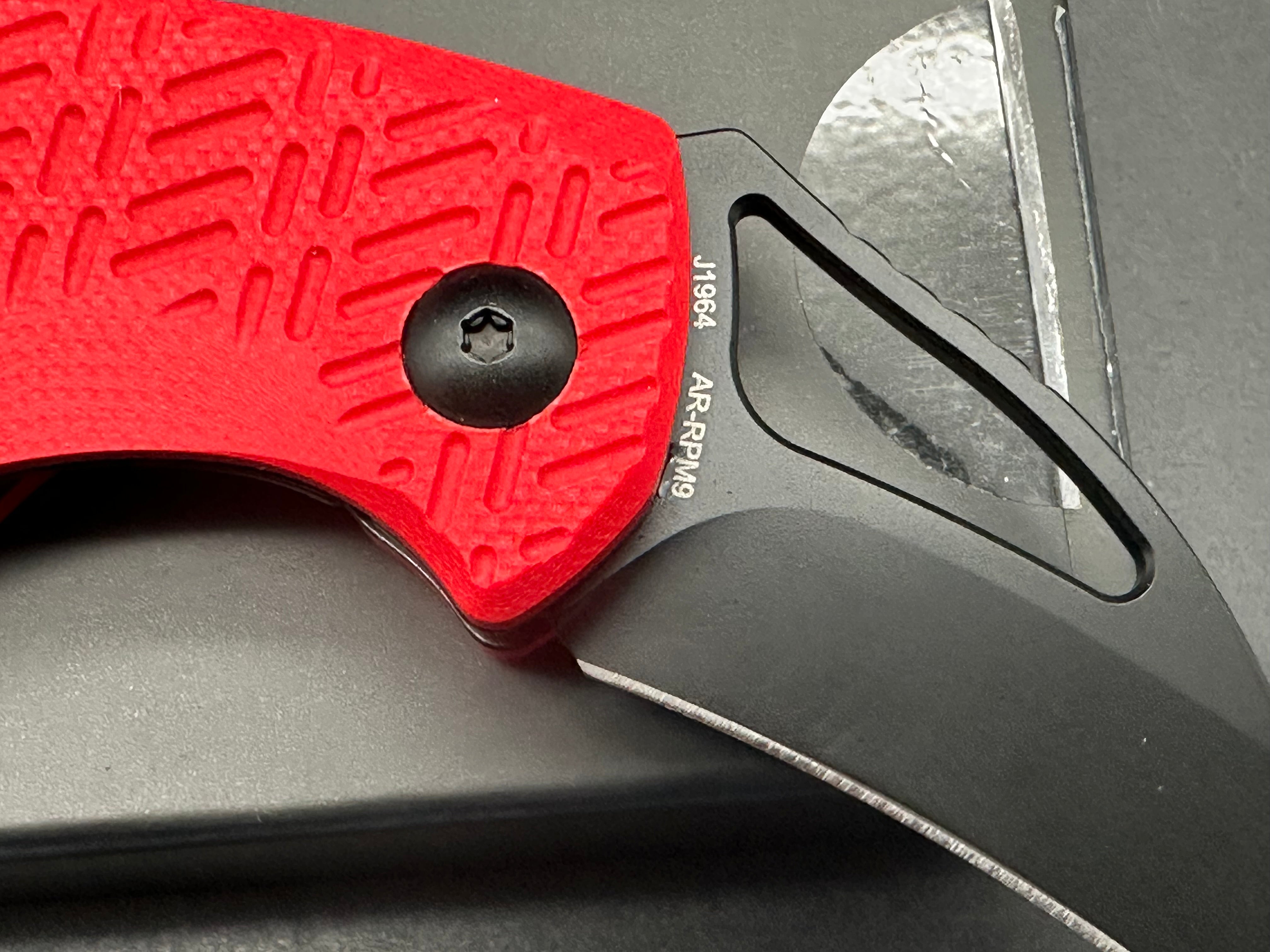 CJRB ANANSI BLACK AR-RPM9 STEEL BLADE RED G10 HANDLE FOLDING KNIFE