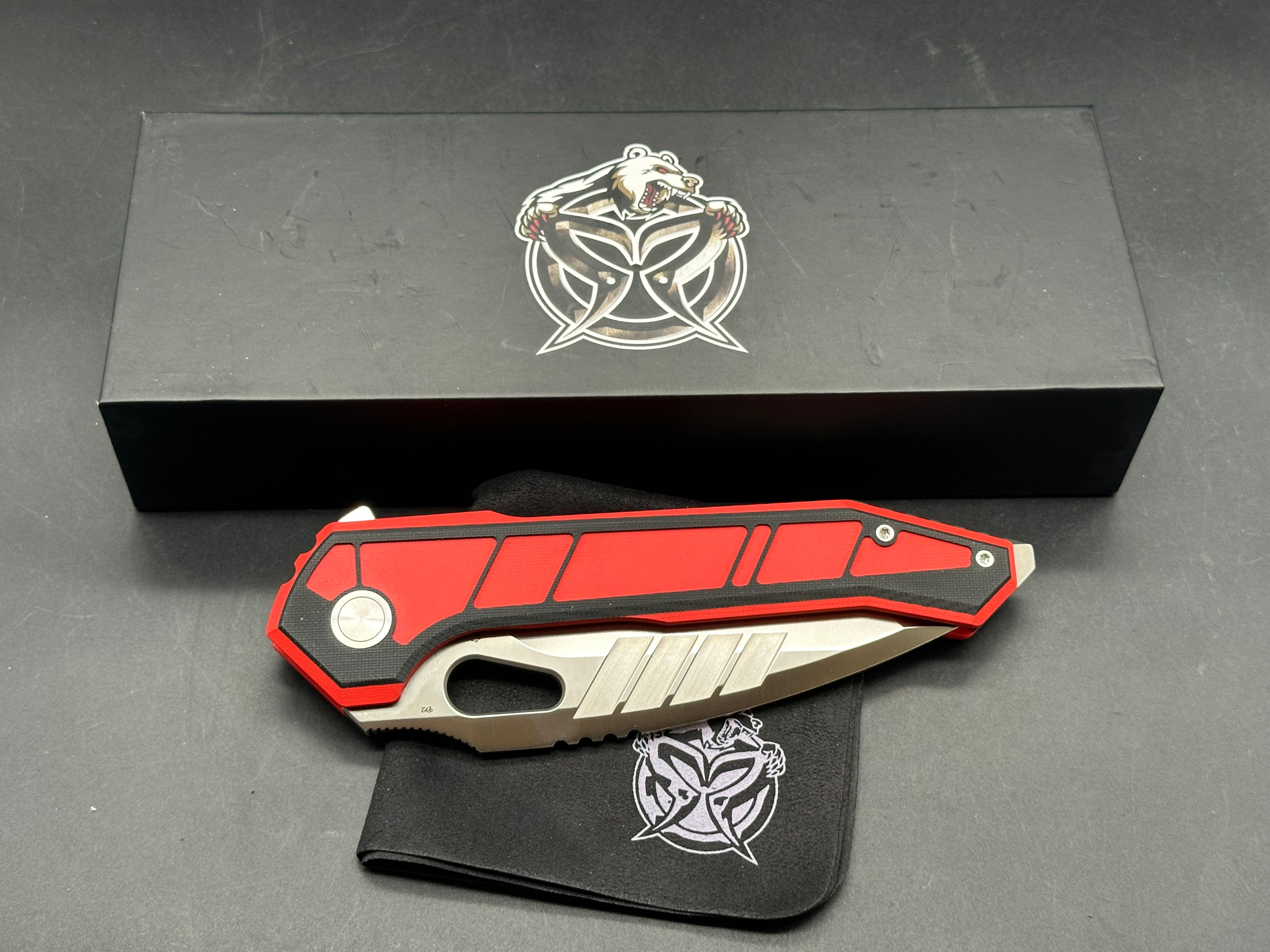 PMP PARAGON RED/BLACK G10 HANDLE STONEWASHED D2 BLADE