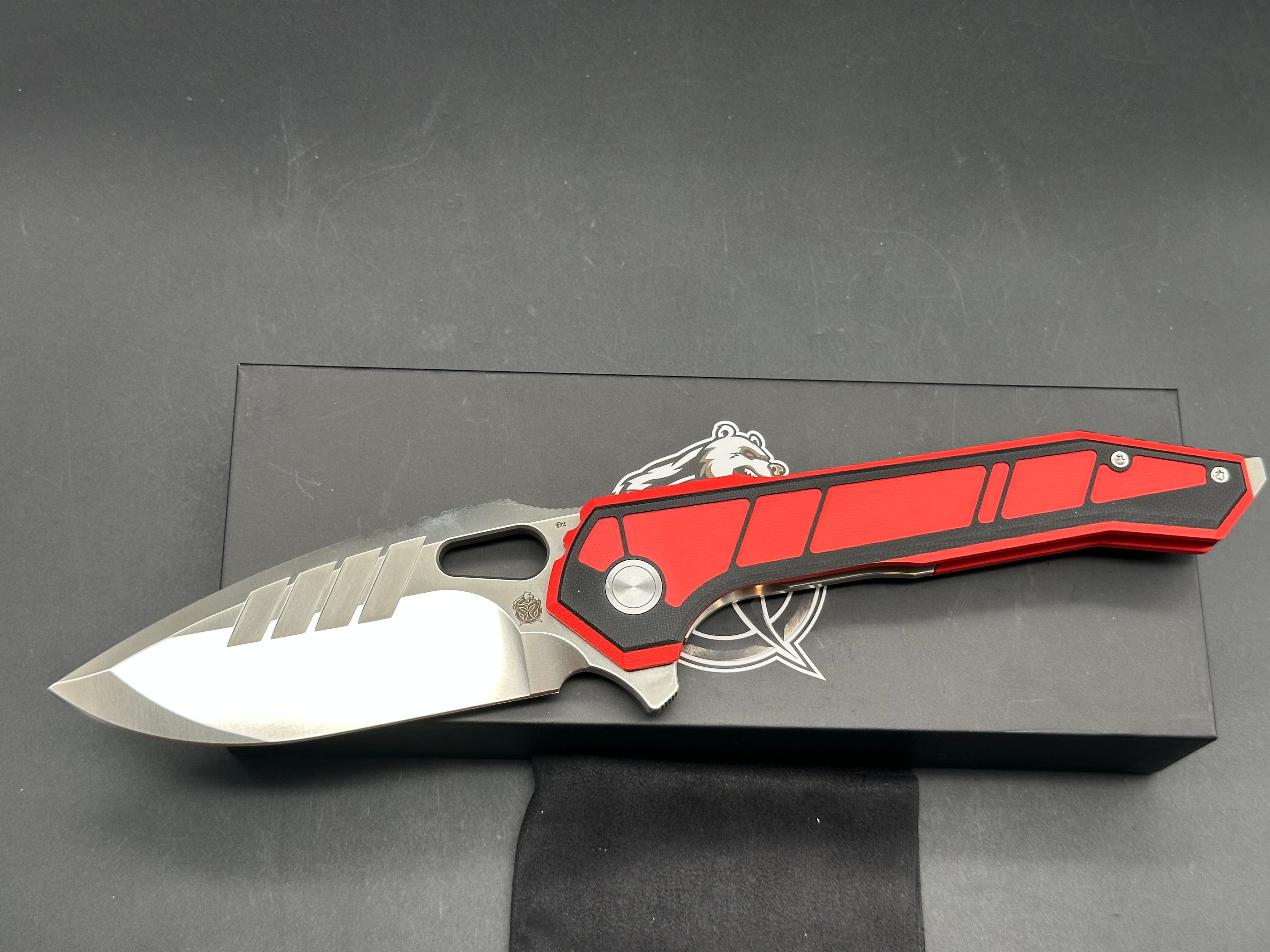 PMP PARAGON RED/BLACK G10 HANDLE STONEWASHED D2 BLADE