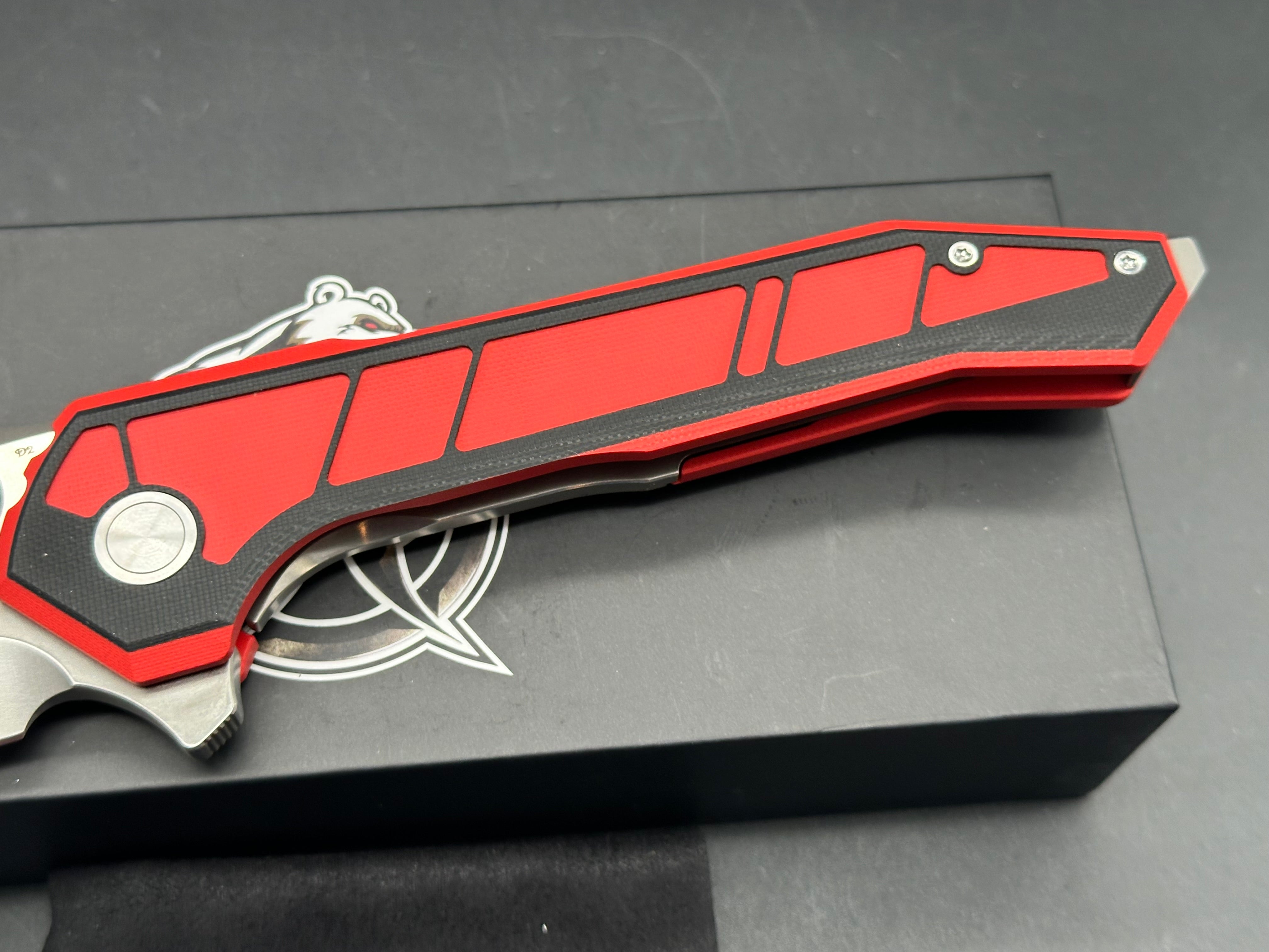 PMP PARAGON RED/BLACK G10 HANDLE STONEWASHED D2 BLADE
