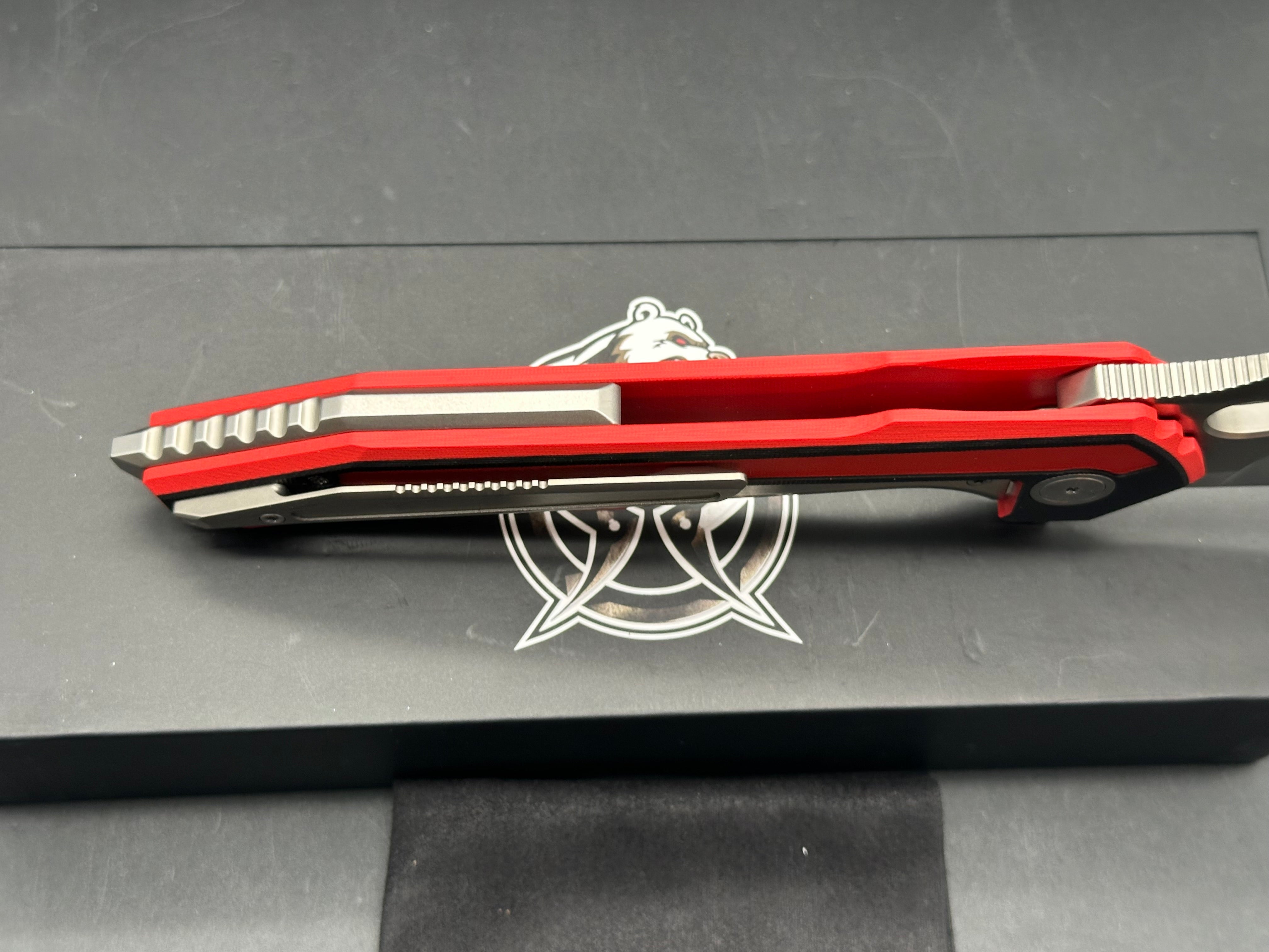 PMP PARAGON RED/BLACK G10 HANDLE STONEWASHED D2 BLADE
