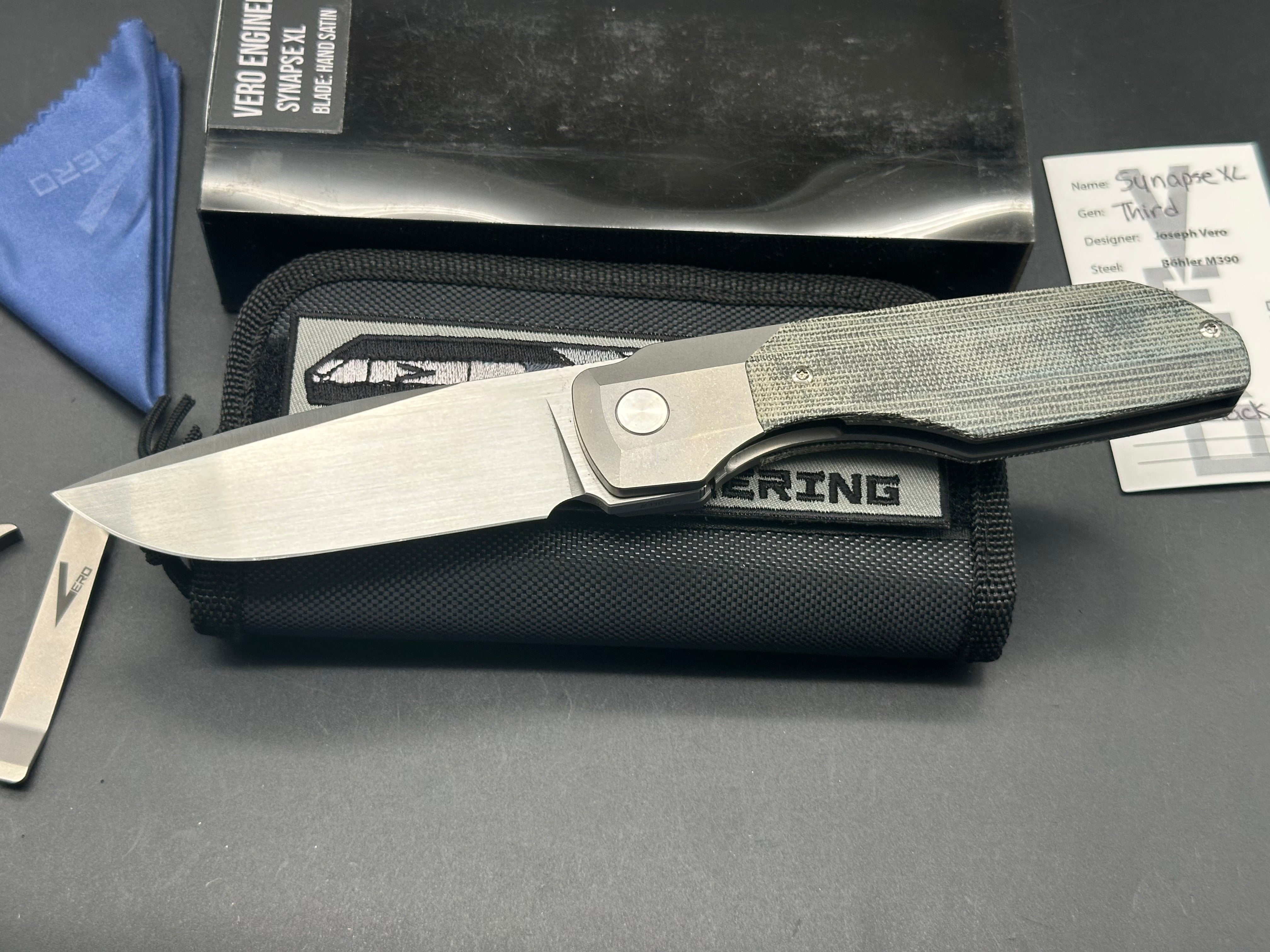 Vero Engineering #1166 Synapse XL Micarta/titanium timascus clip and spacer