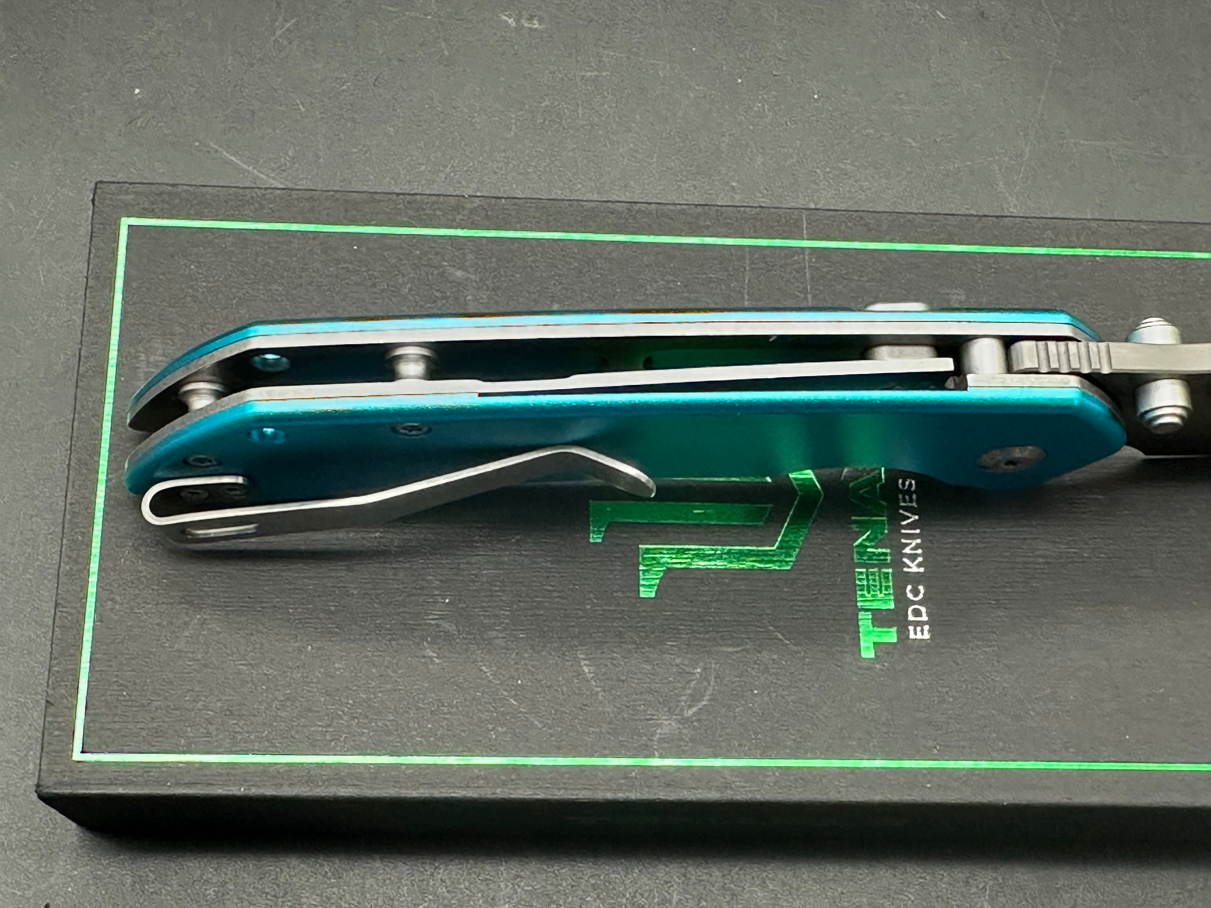 TENABLE FENRIR TOP LINER LOCK BLUE ALUMINUM HANDLE DAMASCUS BLADE