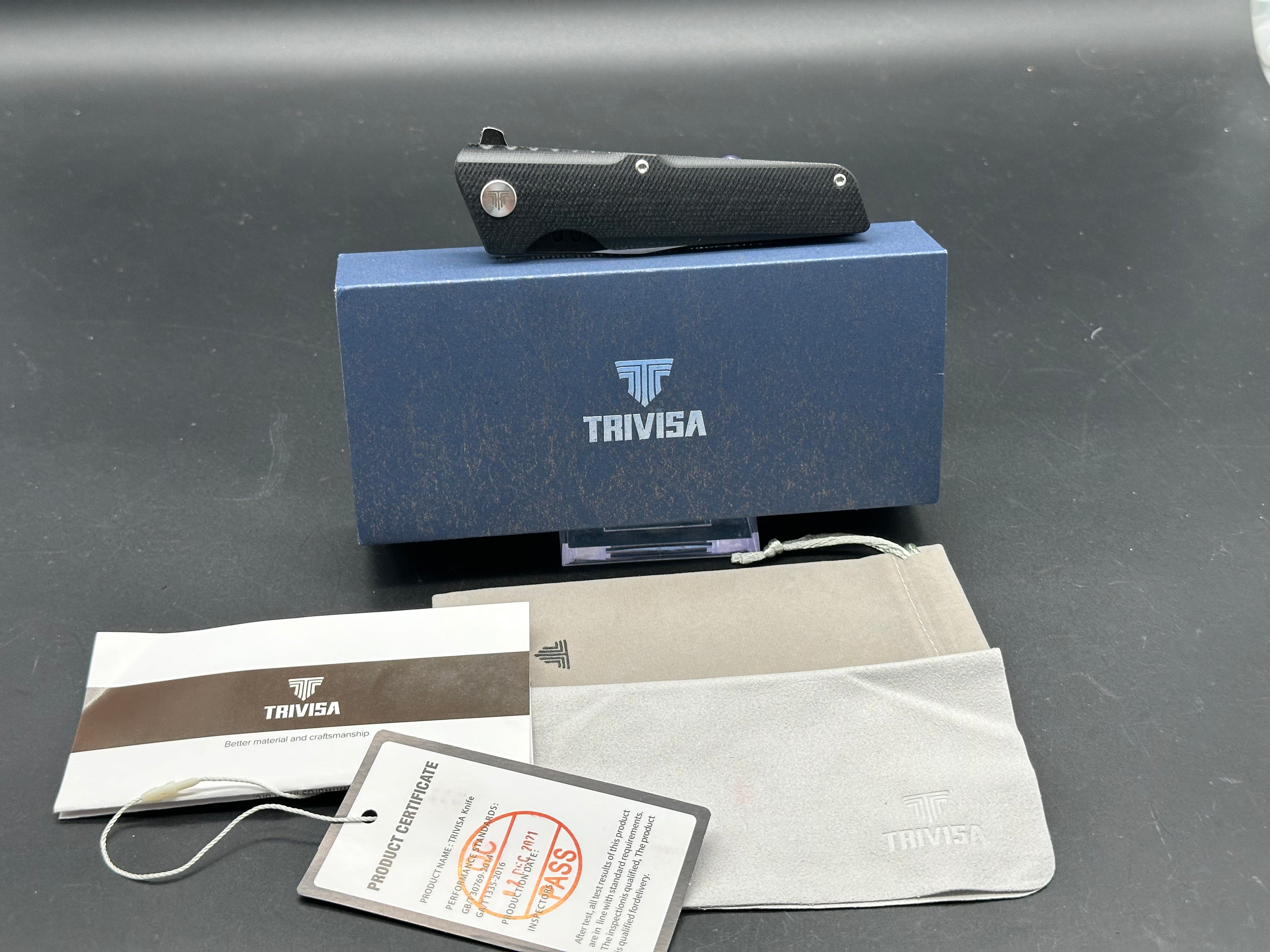 TRIVISA ORION-03B FOLDING KNIFE BLACK G10 HANDLE D2 DROP POINT PLAIN EDGE SATIN/BLACK FINISH