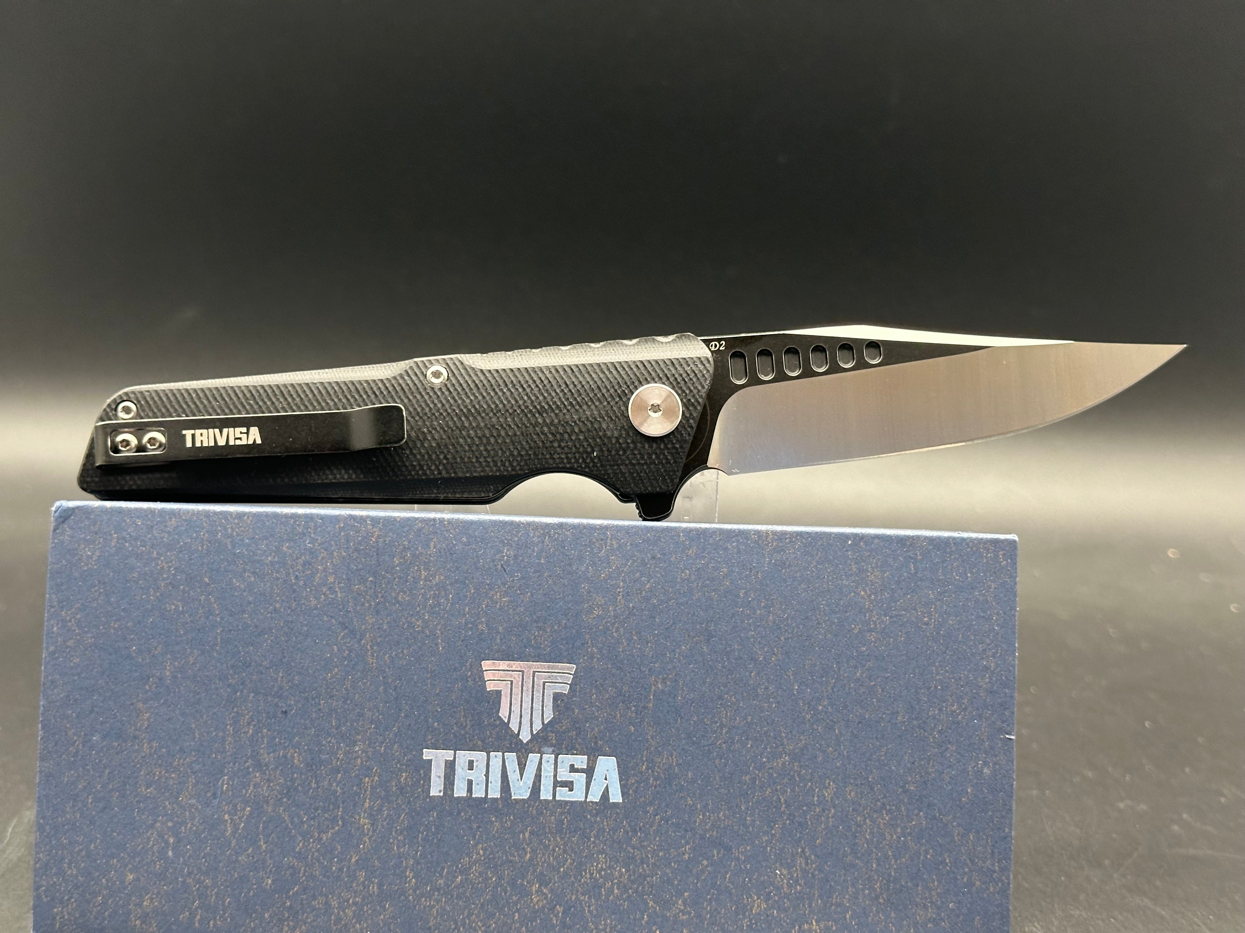 TRIVISA ORION-03B FOLDING KNIFE BLACK G10 HANDLE D2 DROP POINT PLAIN EDGE SATIN/BLACK FINISH