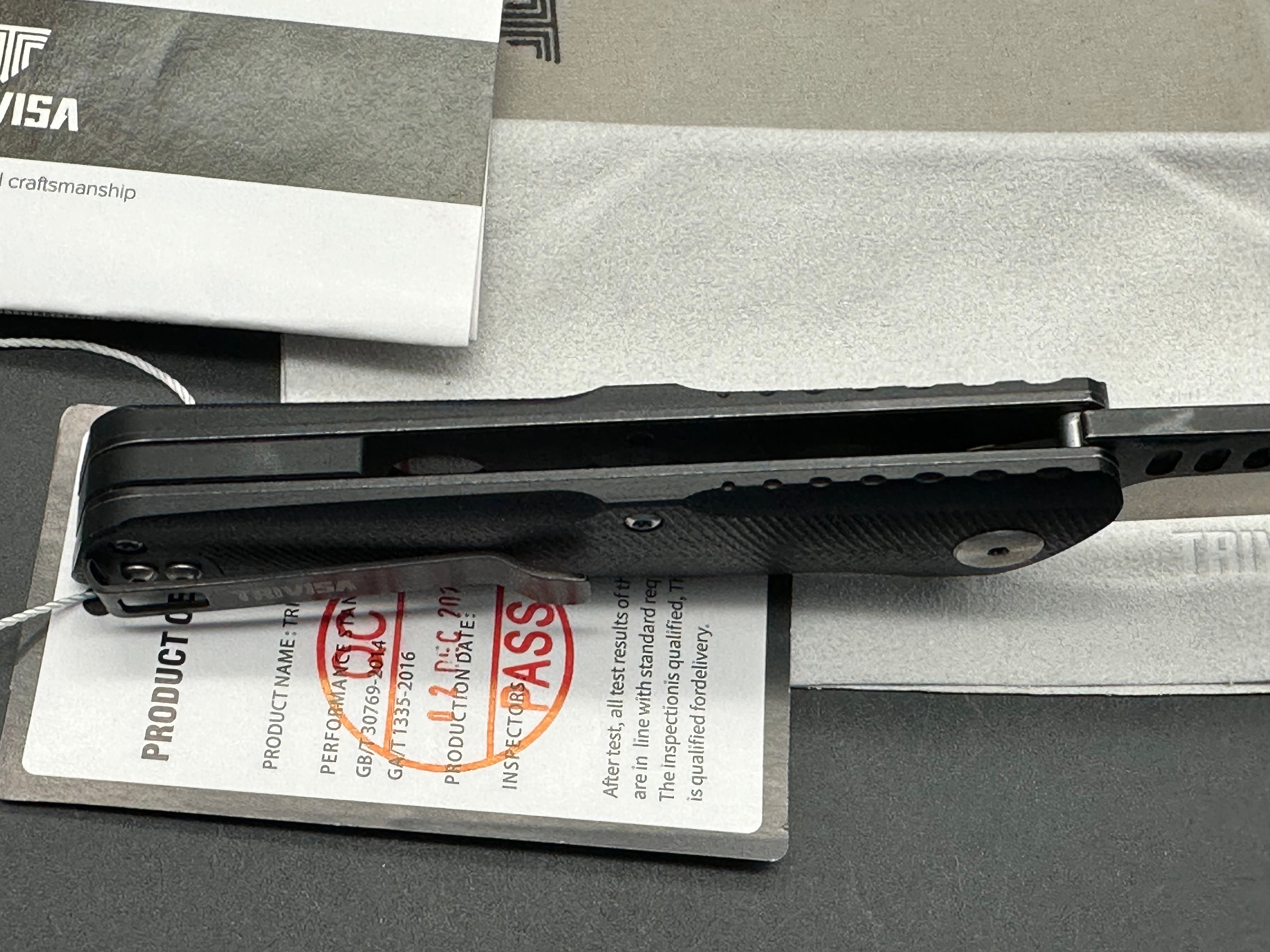 TRIVISA ORION-03B FOLDING KNIFE BLACK G10 HANDLE D2 DROP POINT PLAIN EDGE SATIN/BLACK FINISH