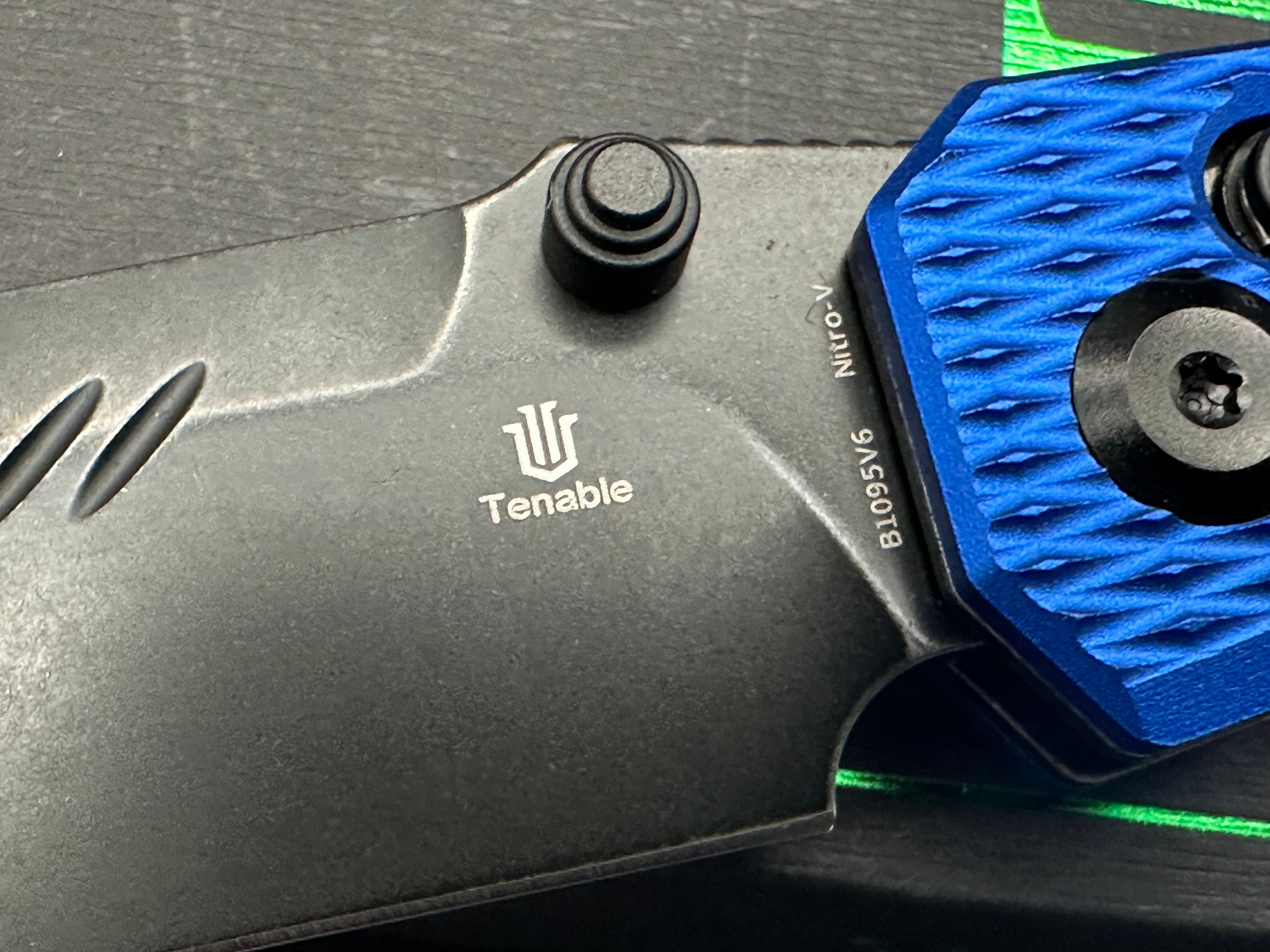 TENABLE EAGLESTRIKE BLUE ALUMINUM HANDLE NITRO-V PLAIN EDGE BLACK STONEWASH FINISH