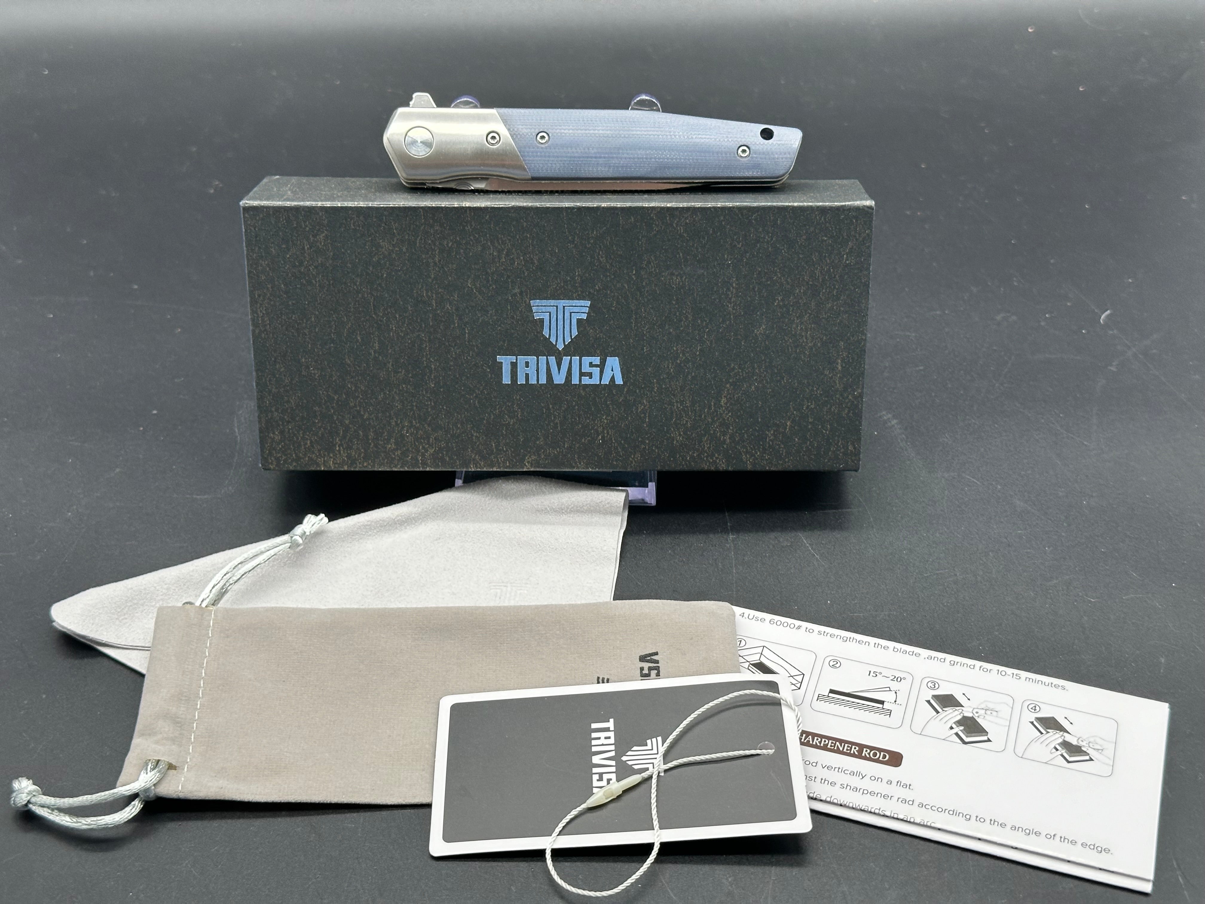 TRIVISA LEOMINOR-03G FOLDING KNIFE BLUE G10 HANDLE K110 PLAIN EDGE SATIN FINISH