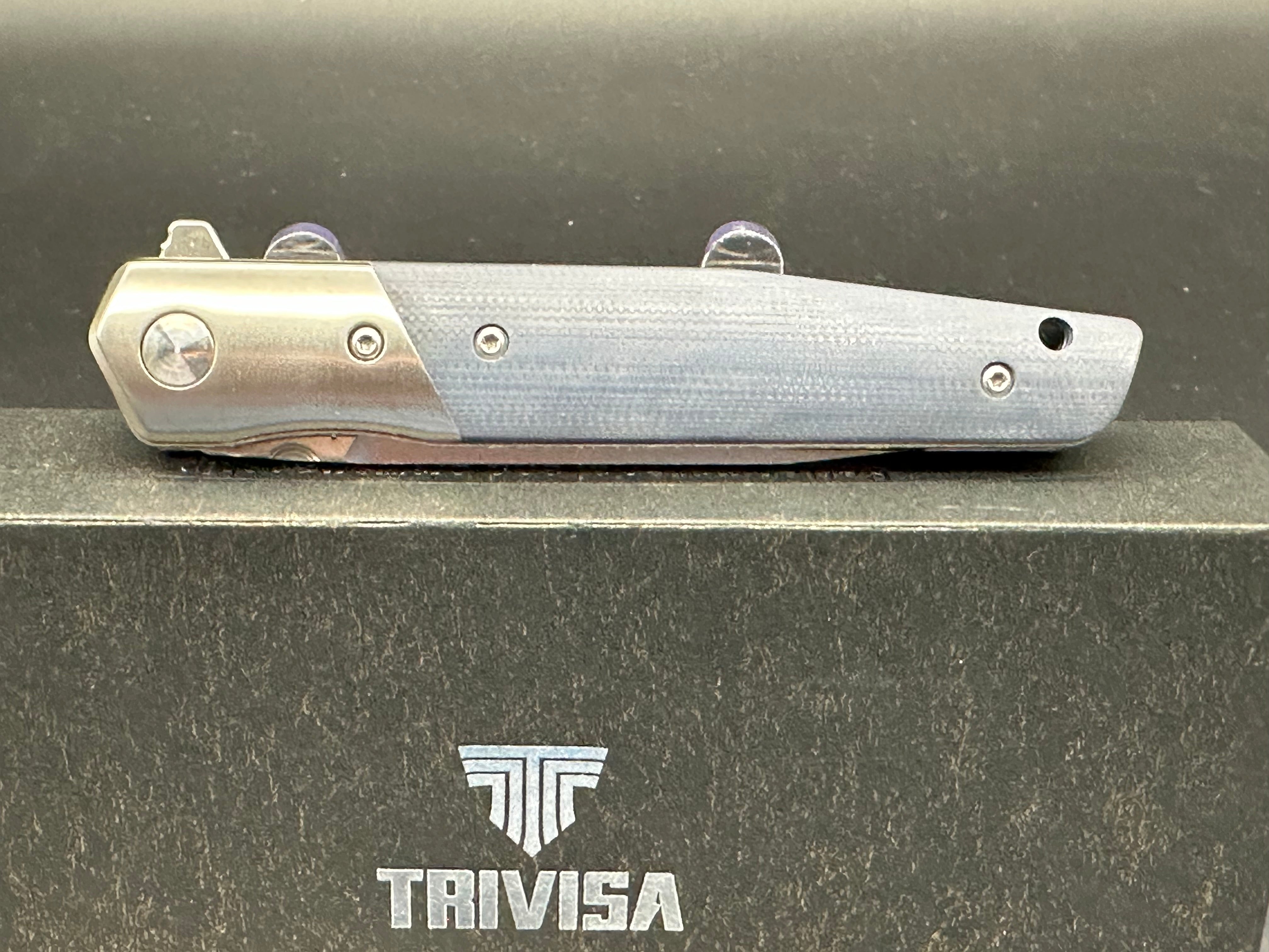 TRIVISA LEOMINOR-03G FOLDING KNIFE BLUE G10 HANDLE K110 PLAIN EDGE SATIN FINISH