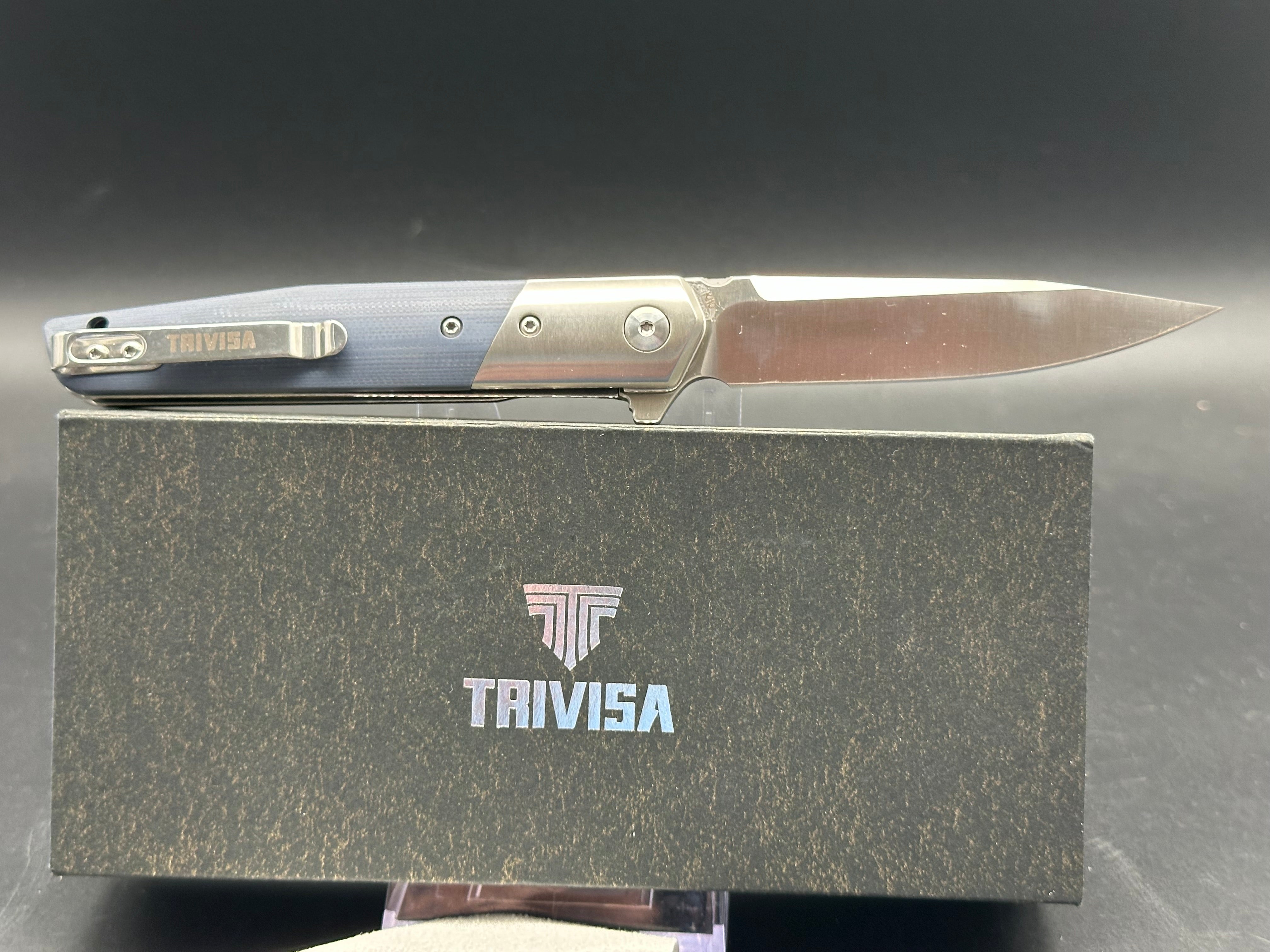 TRIVISA LEOMINOR-03G FOLDING KNIFE BLUE G10 HANDLE K110 PLAIN EDGE SATIN FINISH