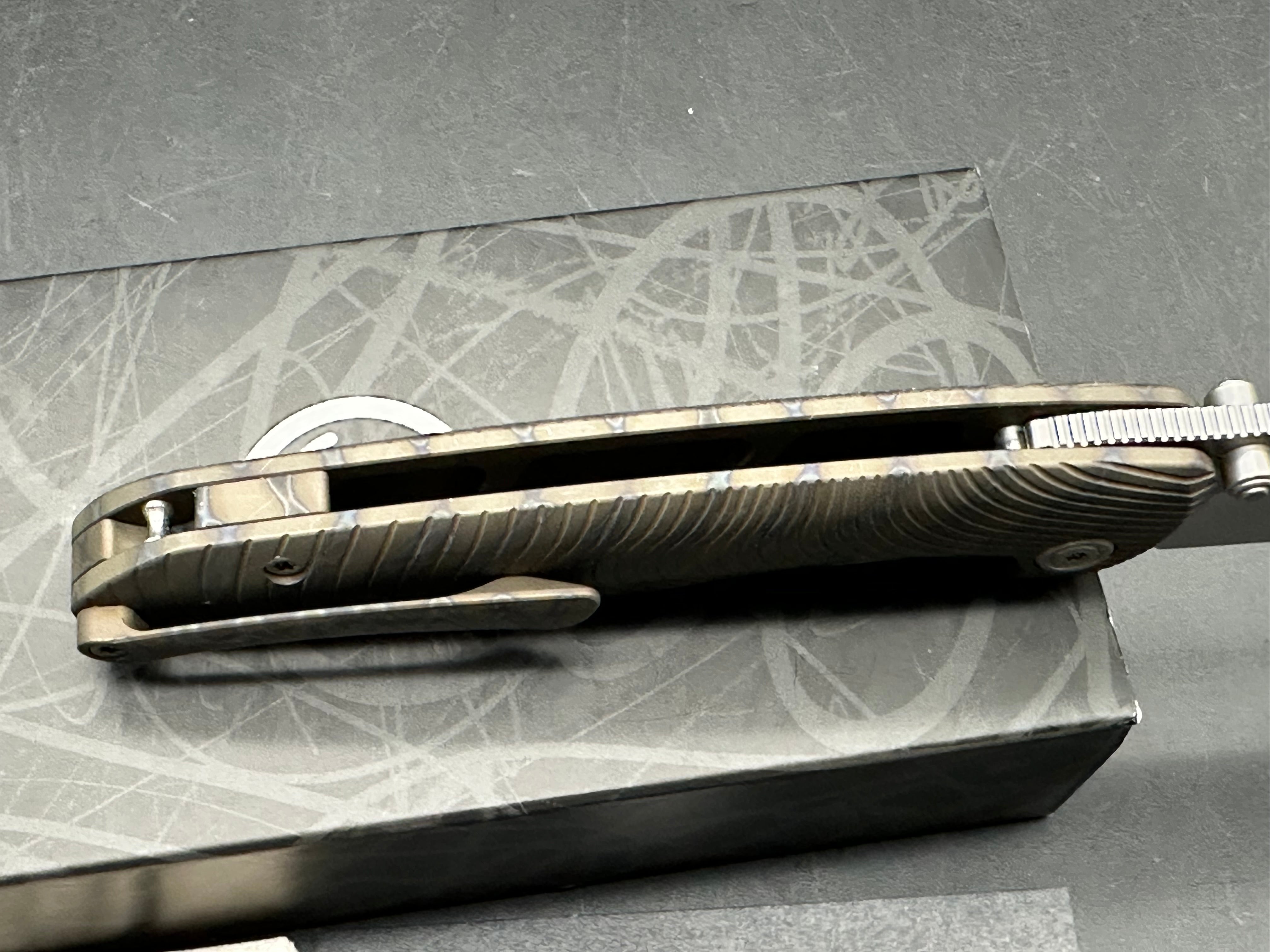 KB Pioneer Folding Knife Flame Titanium w/ Wave Milling Handle 3.35'' Beadblast 20CV Blade