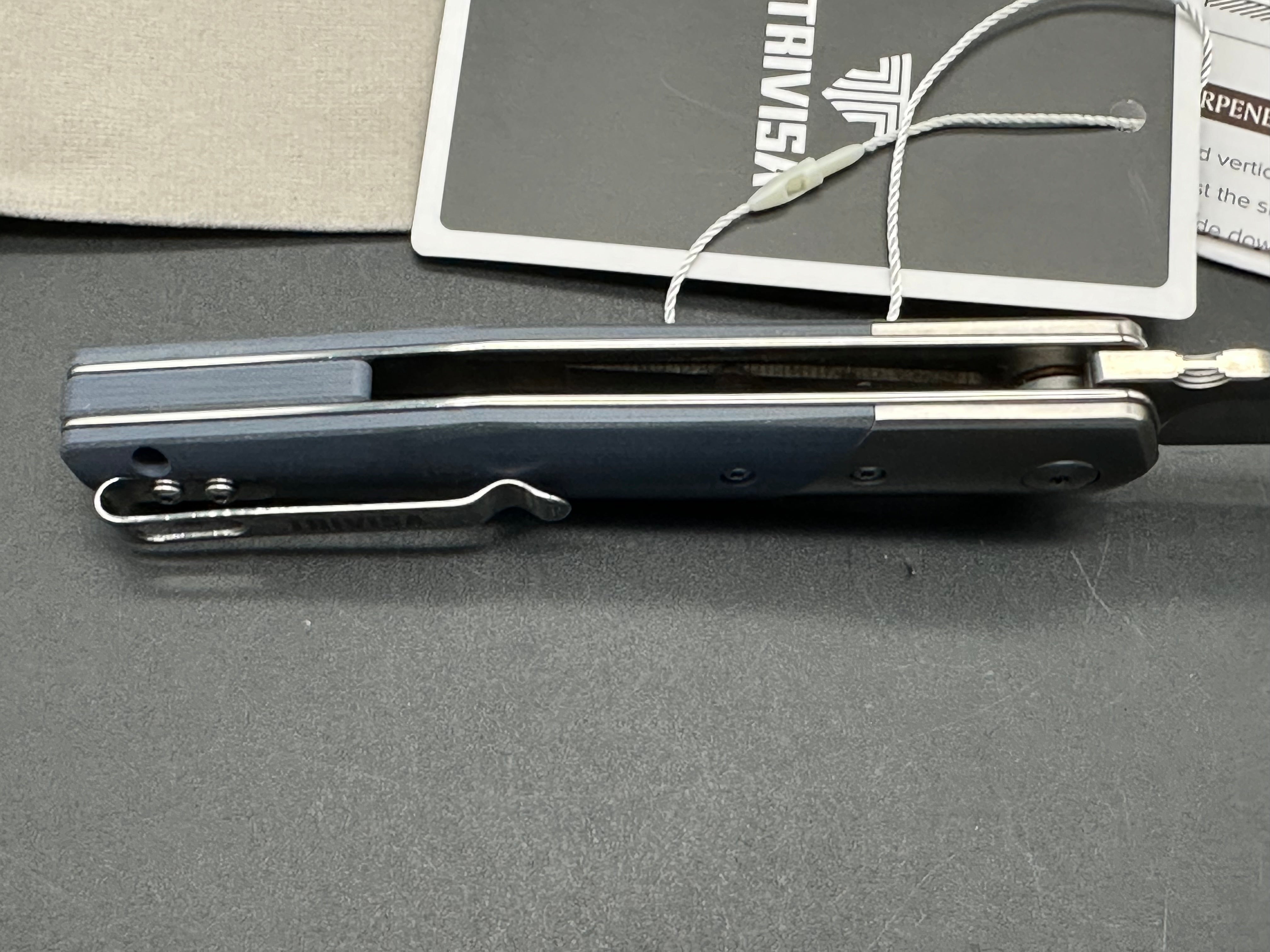 TRIVISA LEOMINOR-03G FOLDING KNIFE BLUE G10 HANDLE K110 PLAIN EDGE SATIN FINISH