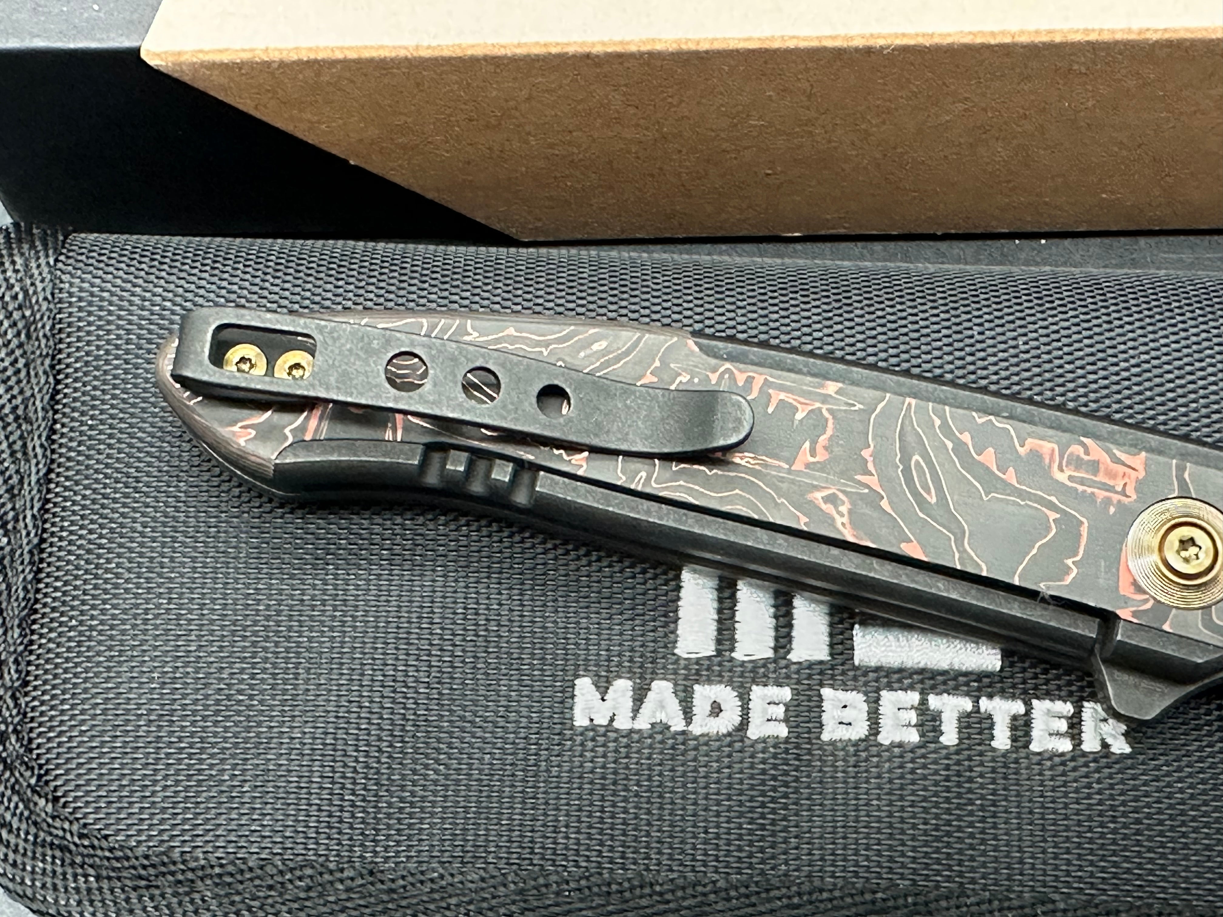 WE Knife Smooth Sentinel Frame Lock Knife Black Titanium/Copper CF