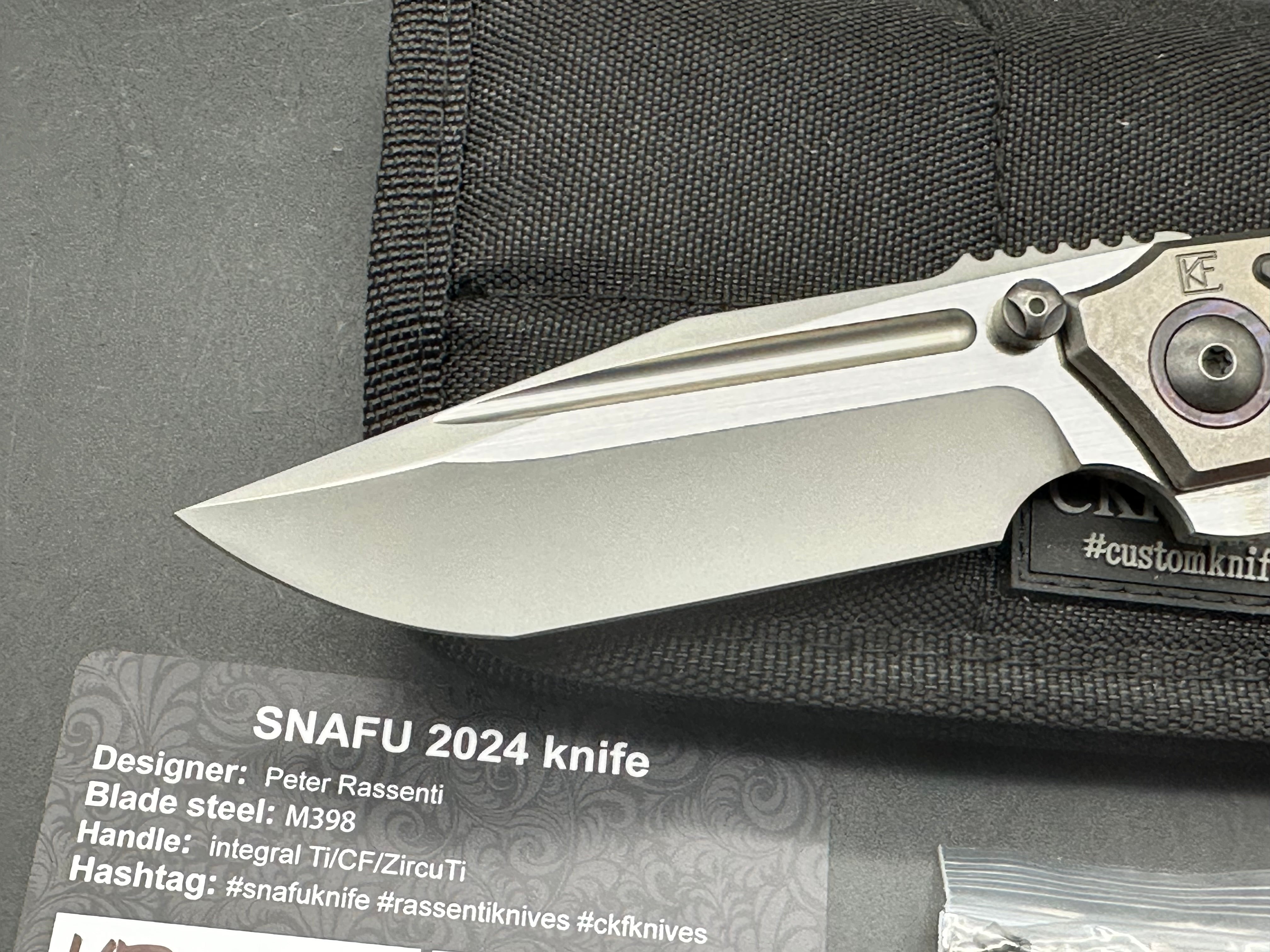 CKF Snafu 4.0 Medium #147, Blasted Hollow Ground M398 Blade with Satin Flats,Integral Titanium Handles with Carbon Fiber Inlays