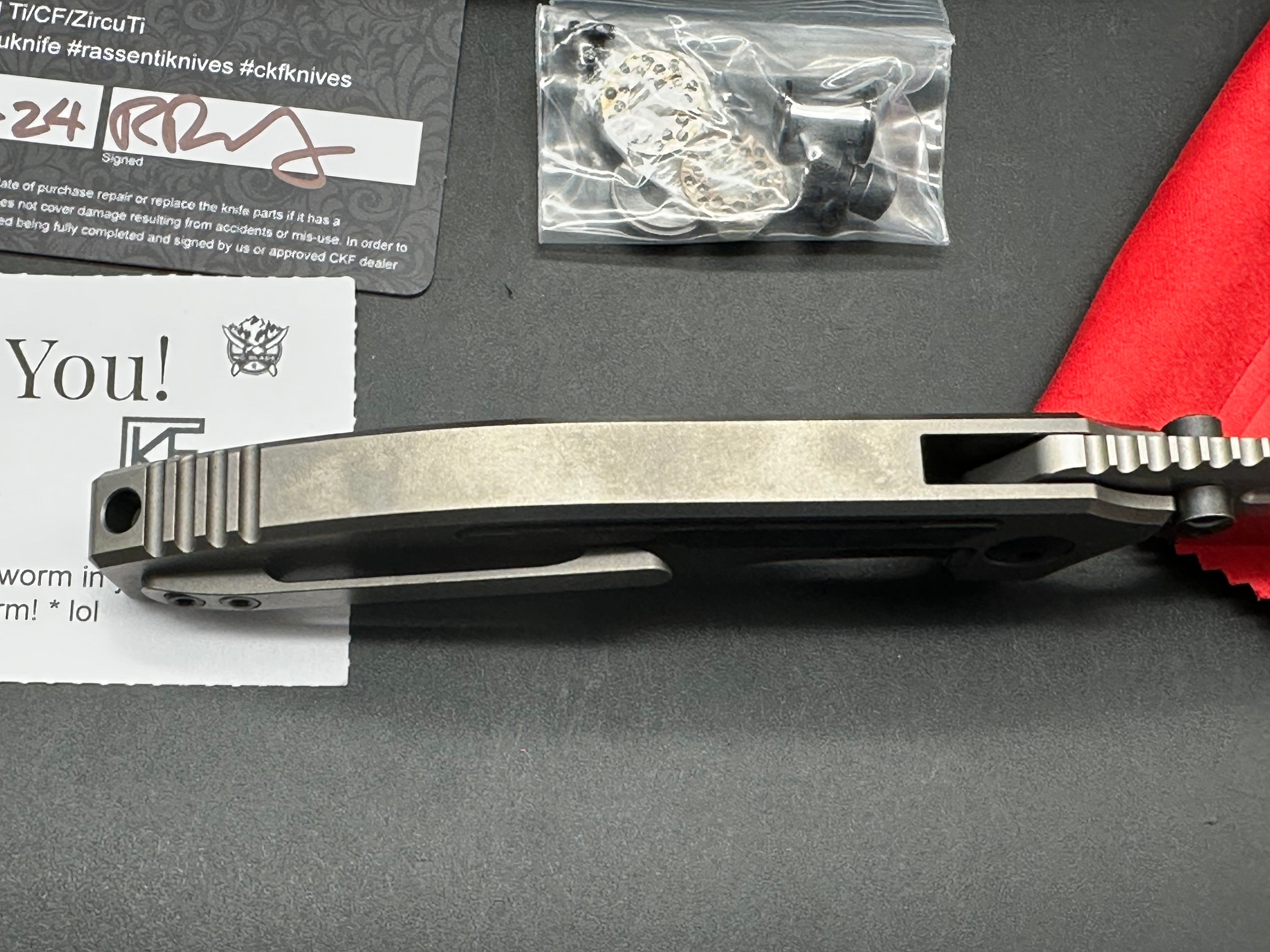 CKF Snafu 4.0 Medium #147, Blasted Hollow Ground M398 Blade with Satin Flats,Integral Titanium Handles with Carbon Fiber Inlays