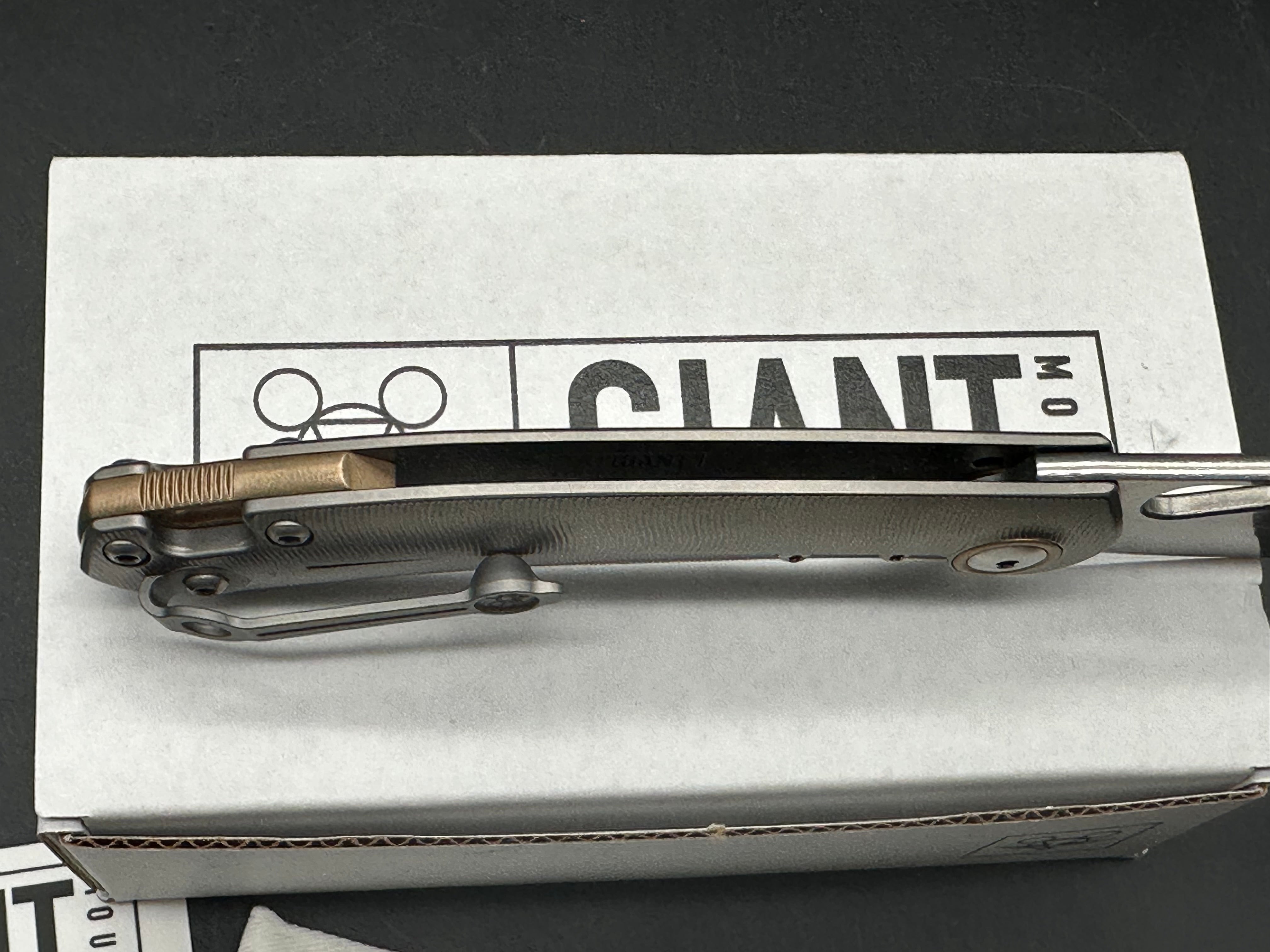 GiantMouse GM11 #145/400, Satin CPM-Magnacut Blade, Milled Contoured Titanium Handles, Bronze Backspacer