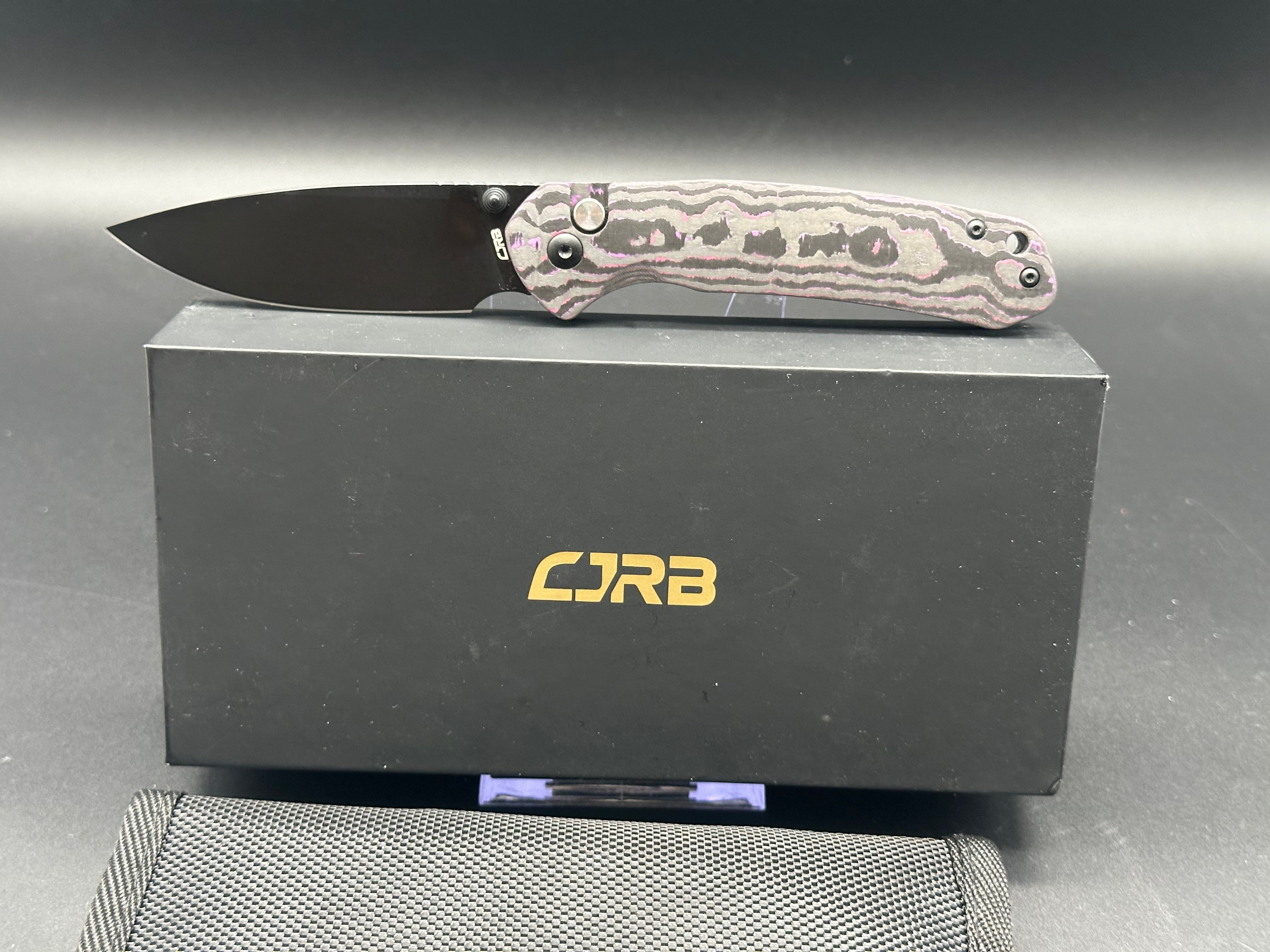 CJRB Pyrite BHQ Exclusive Ti Button Lock Knife Purple Haze Fat Carbon (3.1" PVD)