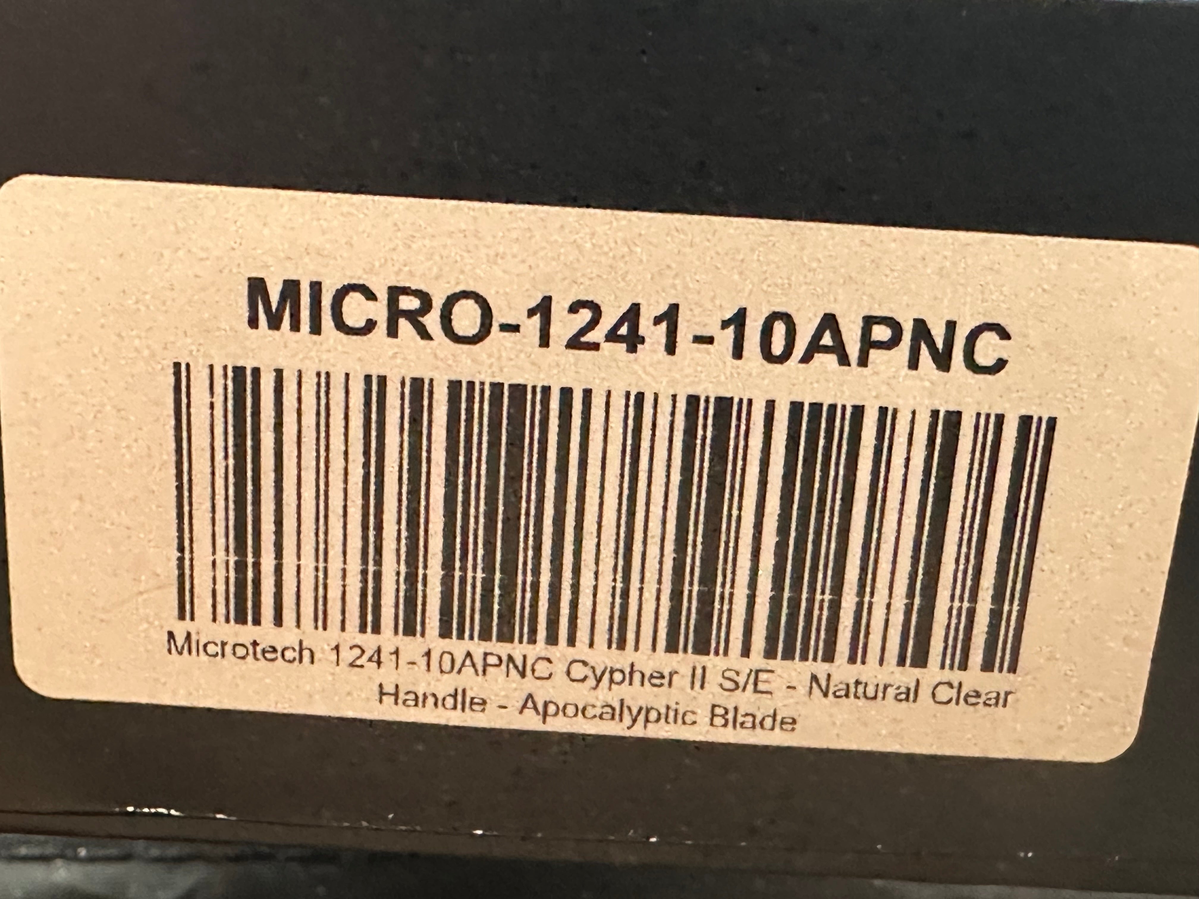 Microtech Cypher II S/E Natural Clear Apocalyptic Finish M390MK Wharncliffe Blade