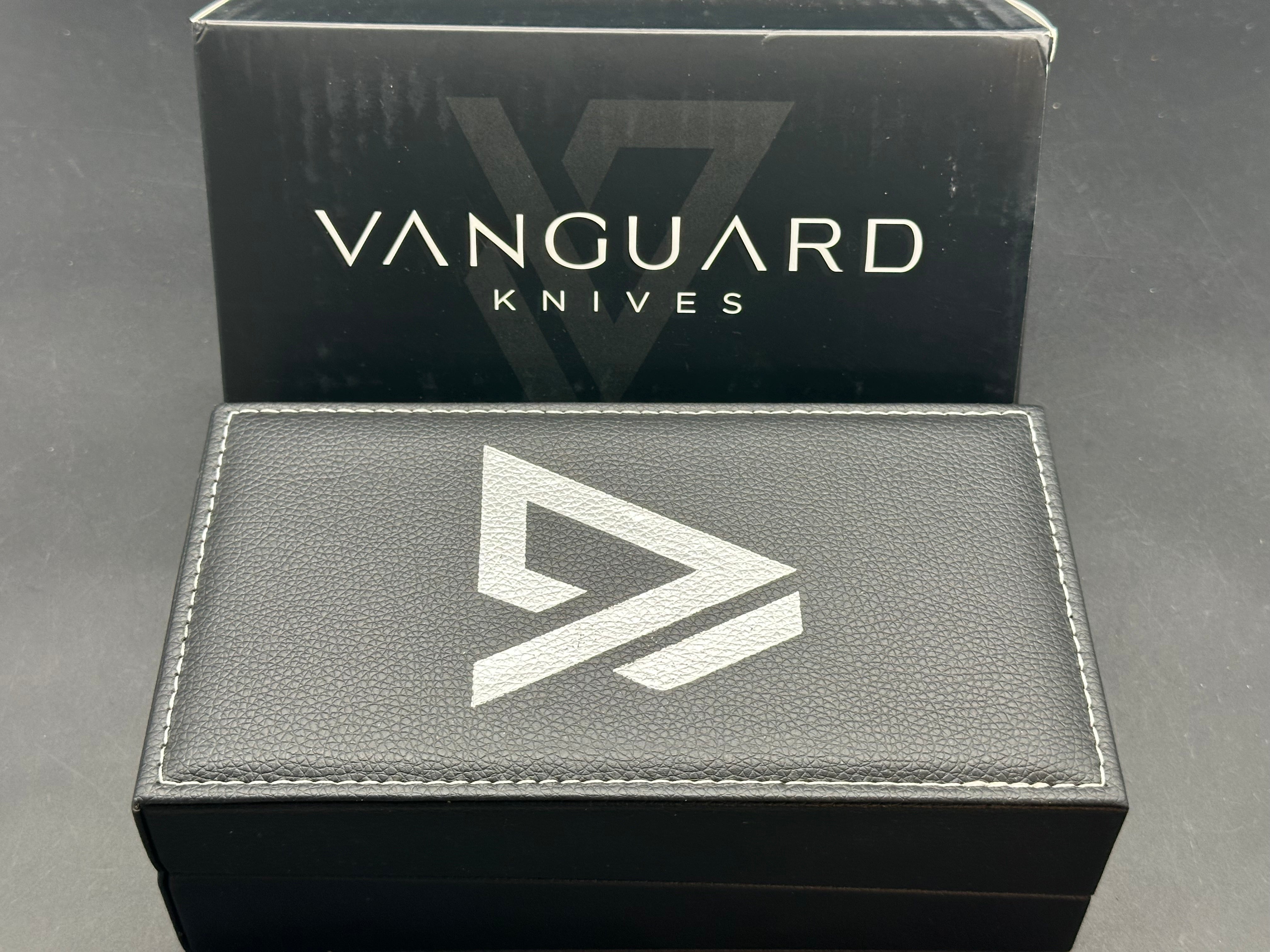 Vanguard Continuum, Dark Stonewashed M390 Blade, Flame Anodized Titanium Handles, Dark Blasted Titanium Backspacer and Pocket Clip