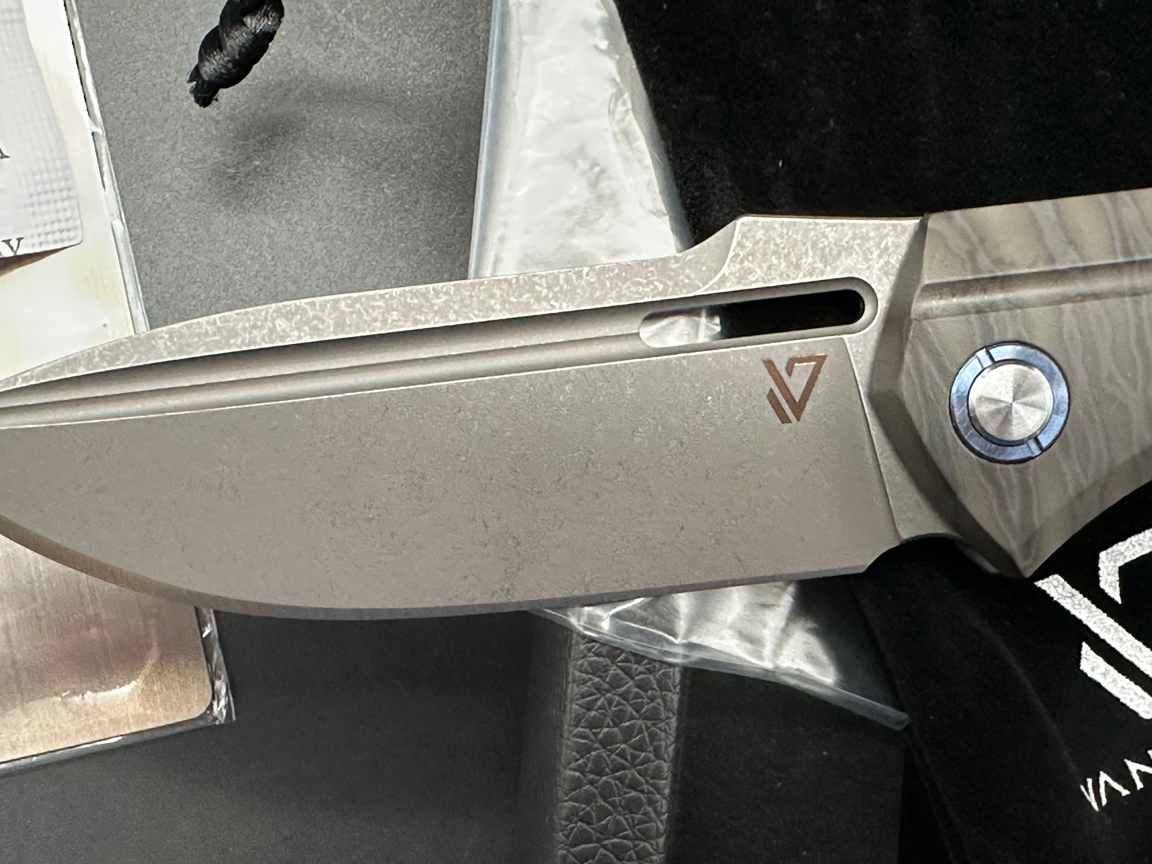 Vanguard Continuum, Dark Stonewashed M390 Blade, Flame Anodized Titanium Handles, Dark Blasted Titanium Backspacer and Pocket Clip