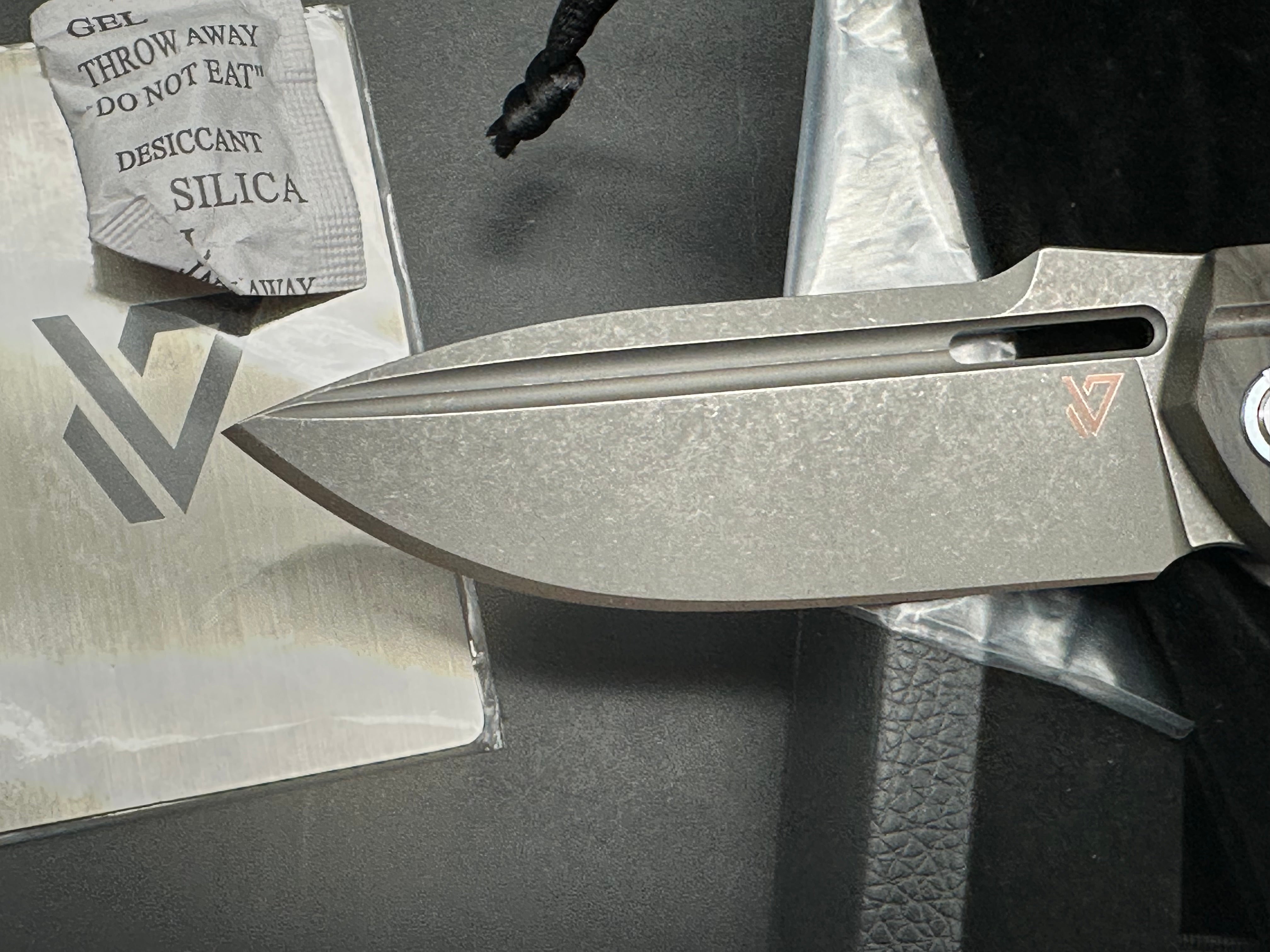 Vanguard Continuum, Dark Stonewashed M390 Blade, Flame Anodized Titanium Handles, Dark Blasted Titanium Backspacer and Pocket Clip