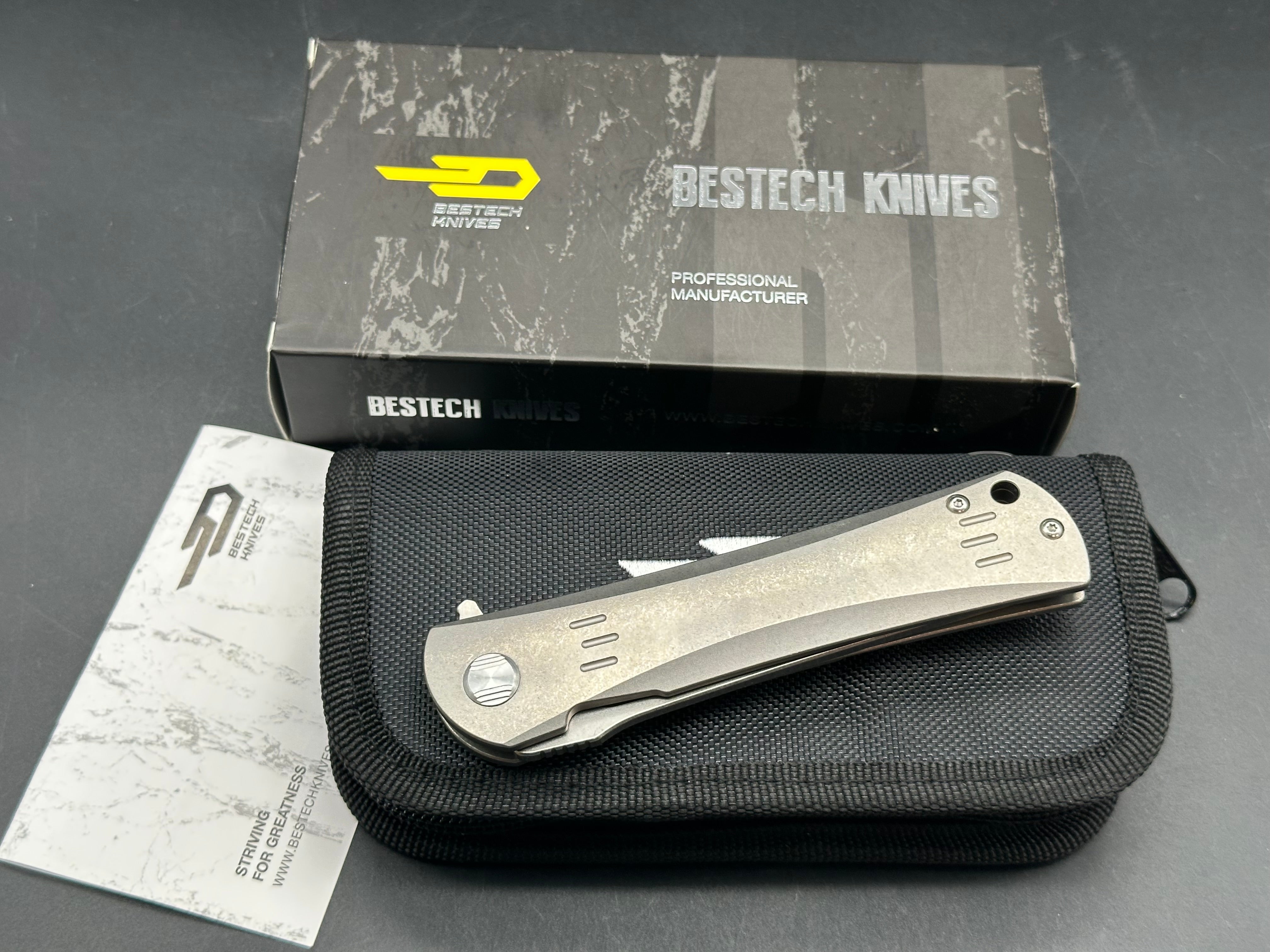 Bestech Kendo #037/100 Belt Satin CPM-S35VN Blade with Stonewashed Flats, Stonewashed Titanium Handles
