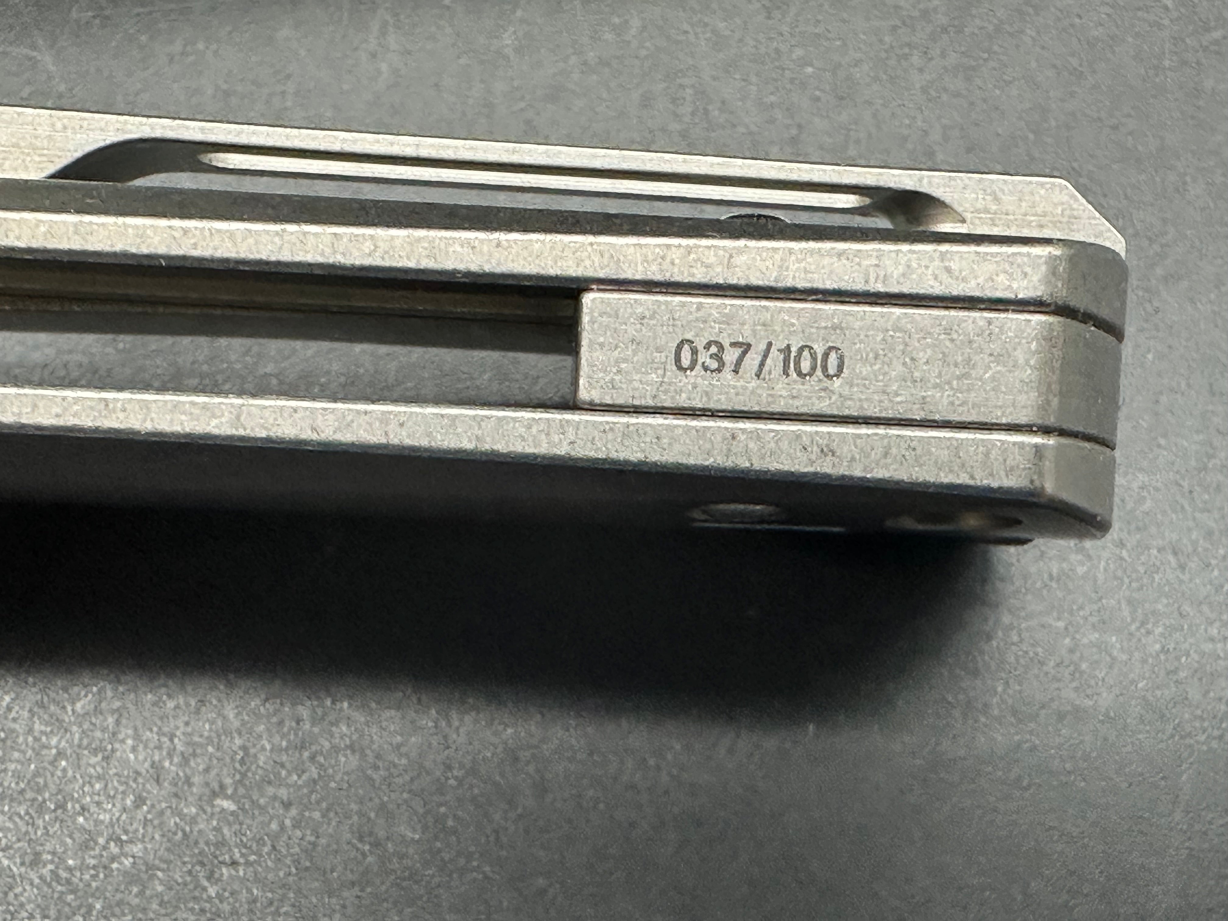 Bestech Kendo #037/100 Belt Satin CPM-S35VN Blade with Stonewashed Flats, Stonewashed Titanium Handles
