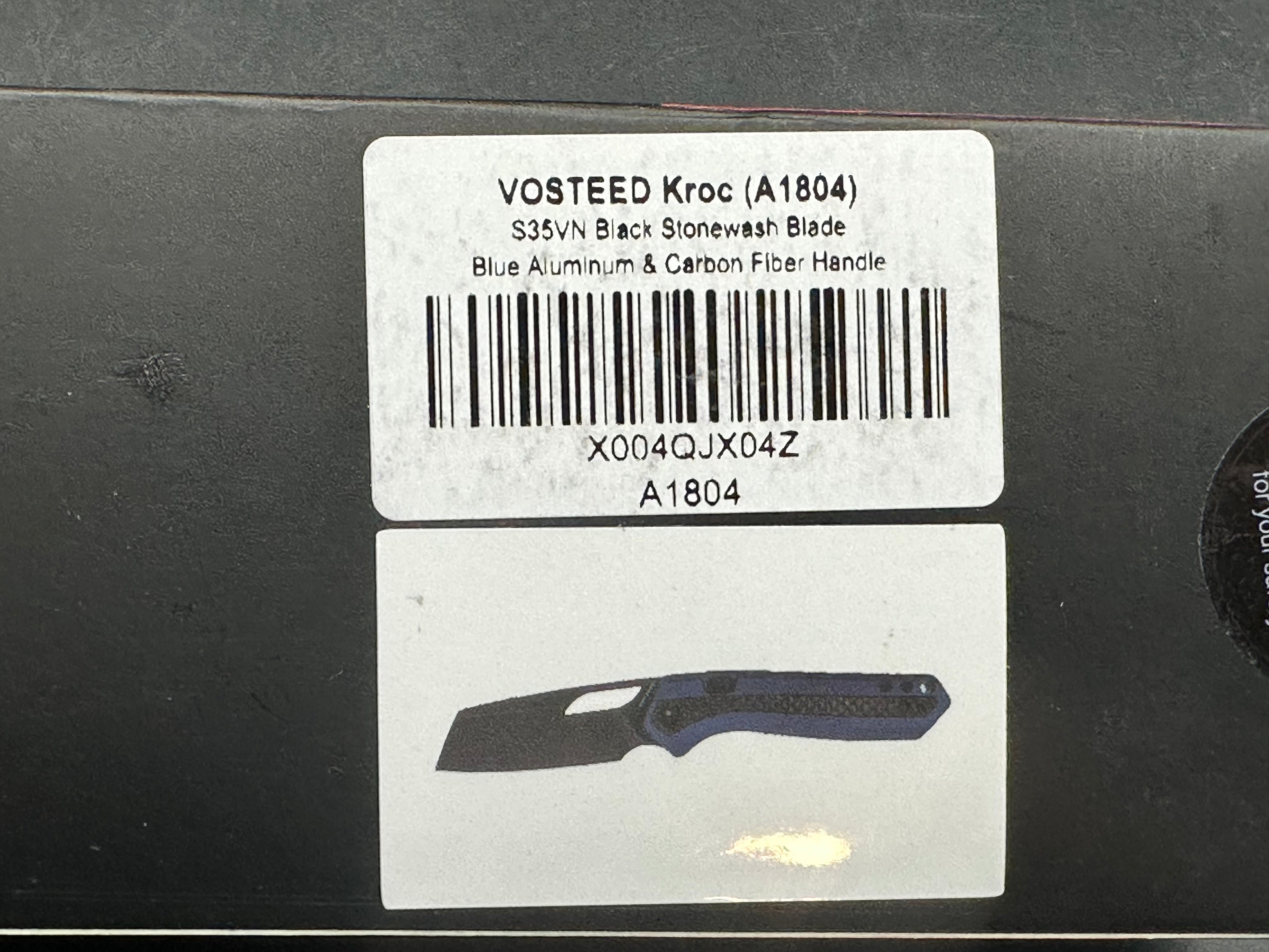 Vosteed Kroc Black Stonewashed CPM-S35VN Blade, Blue Aluminum Handles with Carbon Fiber Inlays