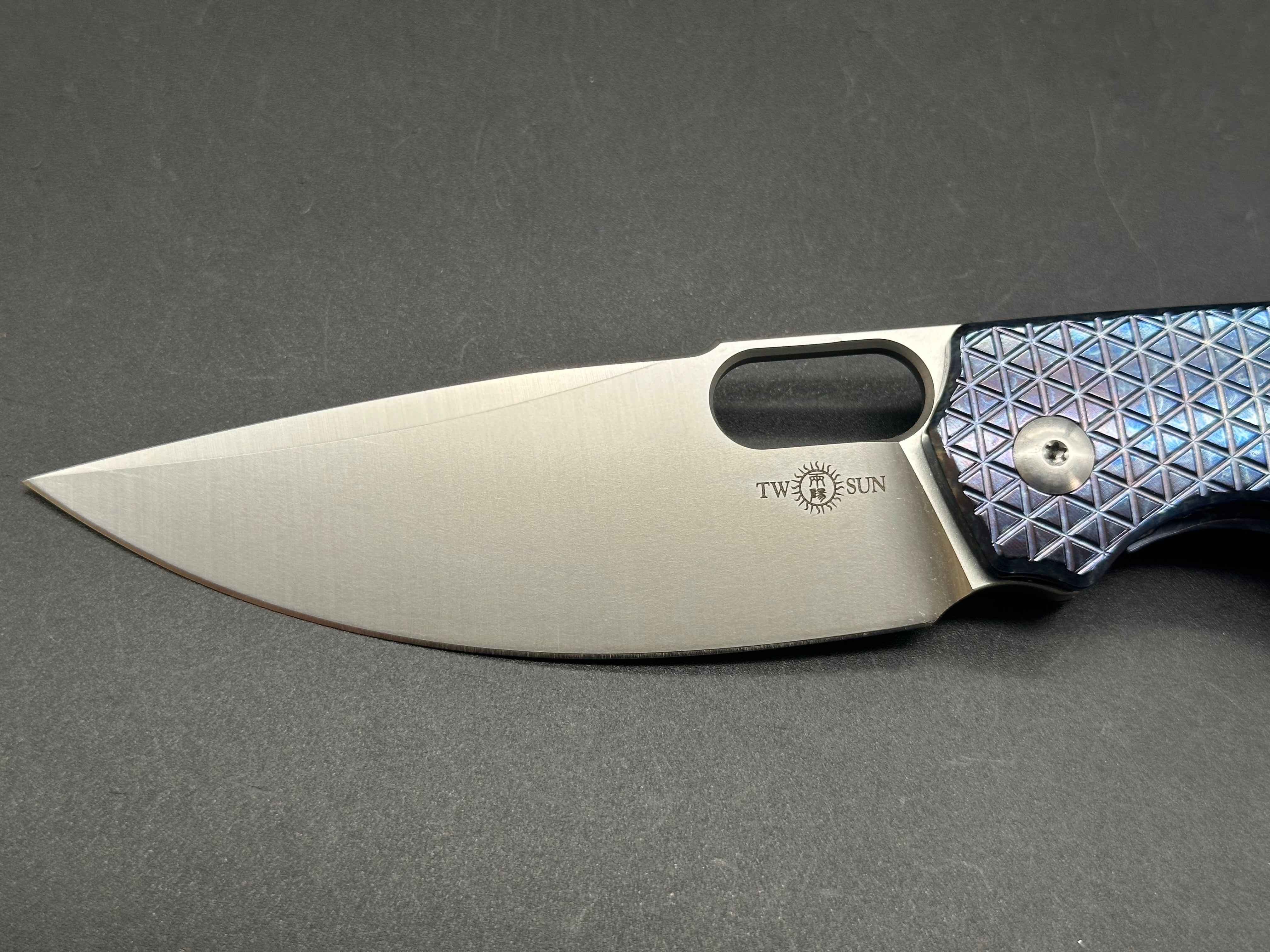 TWOSUN BLUE TITANIUM HANDLE FLIPPER POCKET KNIFE N690 STEEL TS430-N690-BL