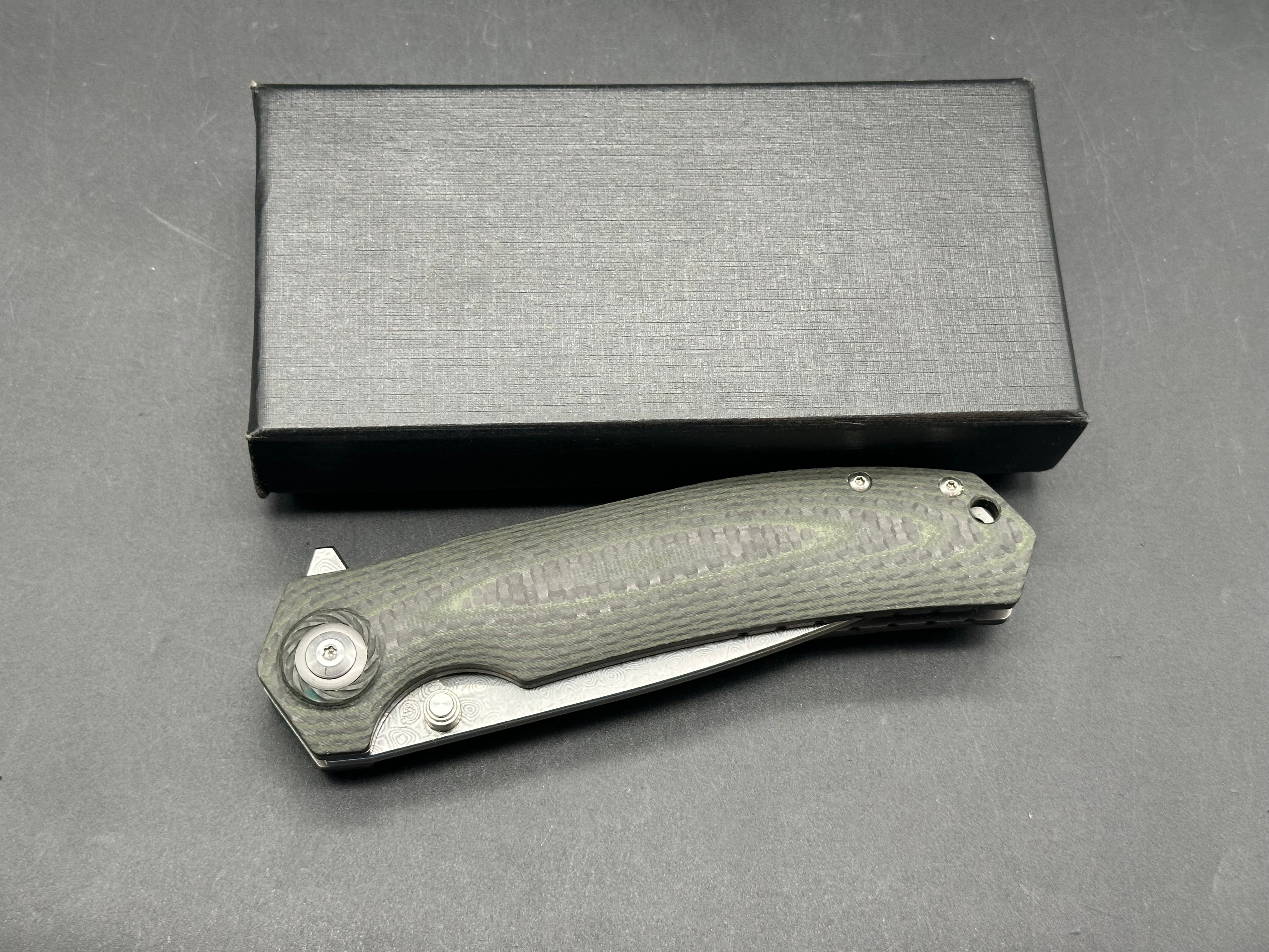 SHIELDON CHARKOS LINERLOCK GREEN G10 FOLDING 9CR18MOV DAMASCUS KNIFE