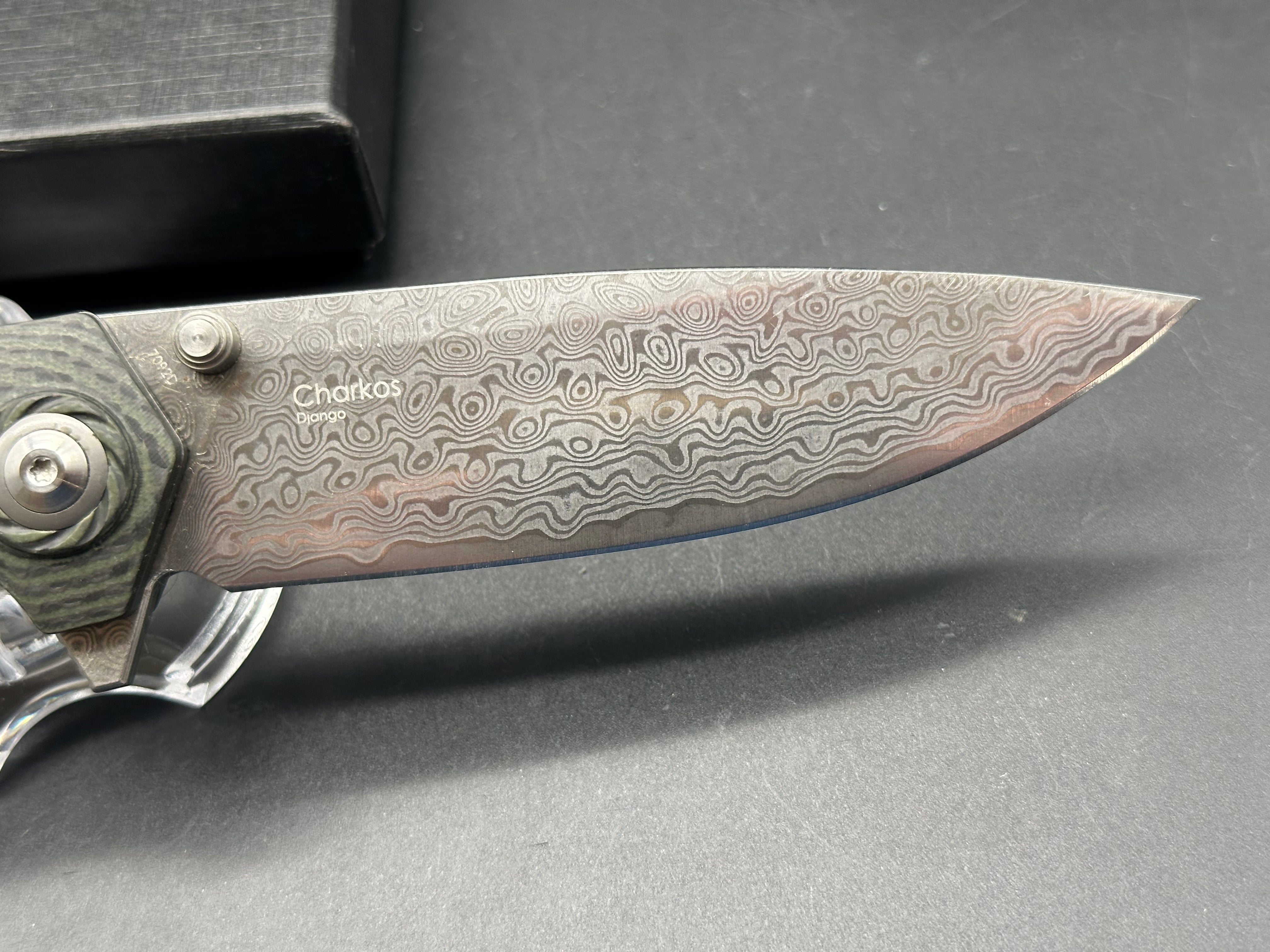 SHIELDON CHARKOS LINERLOCK GREEN G10 FOLDING 9CR18MOV DAMASCUS KNIFE