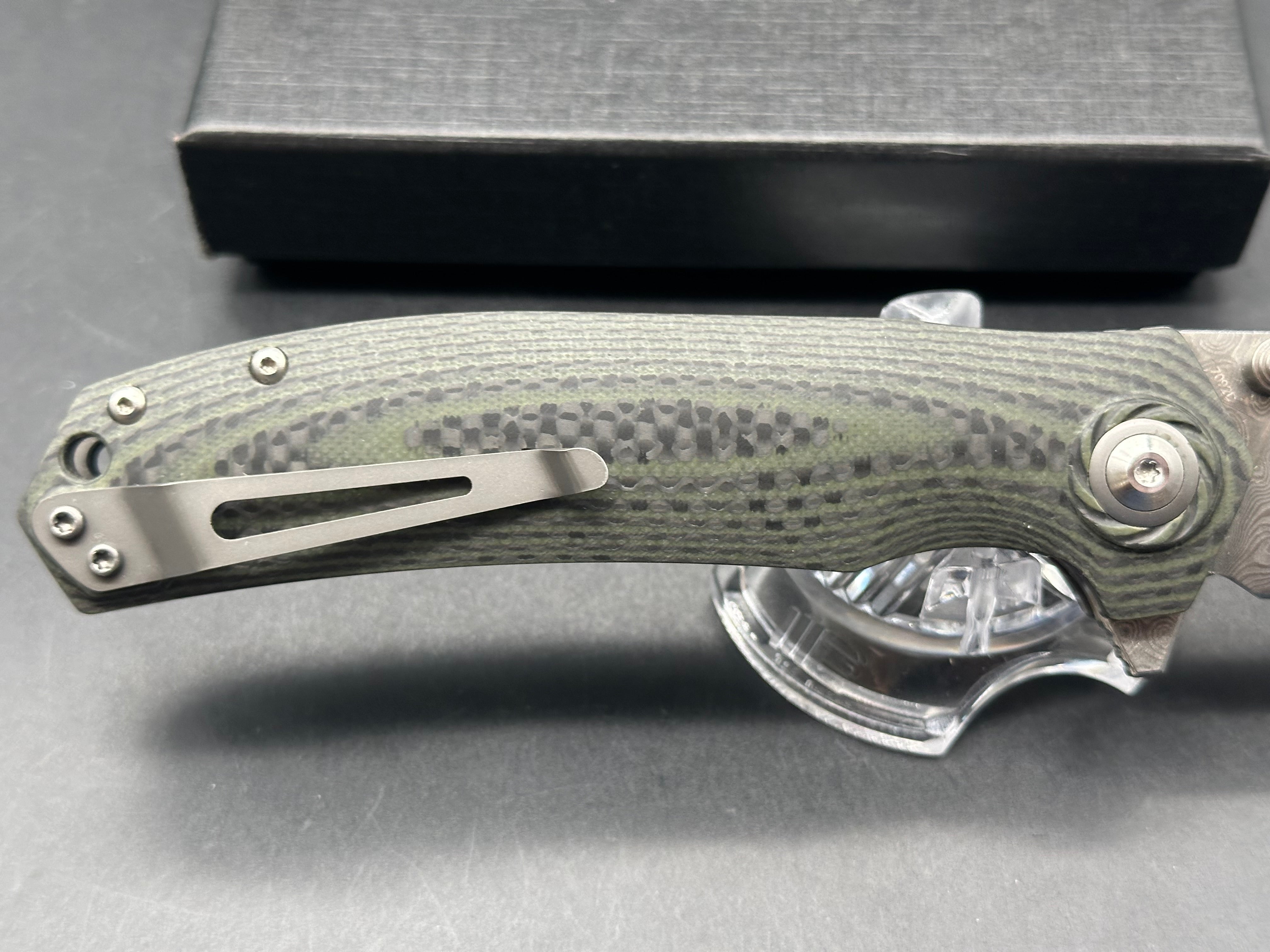 SHIELDON CHARKOS LINERLOCK GREEN G10 FOLDING 9CR18MOV DAMASCUS KNIFE