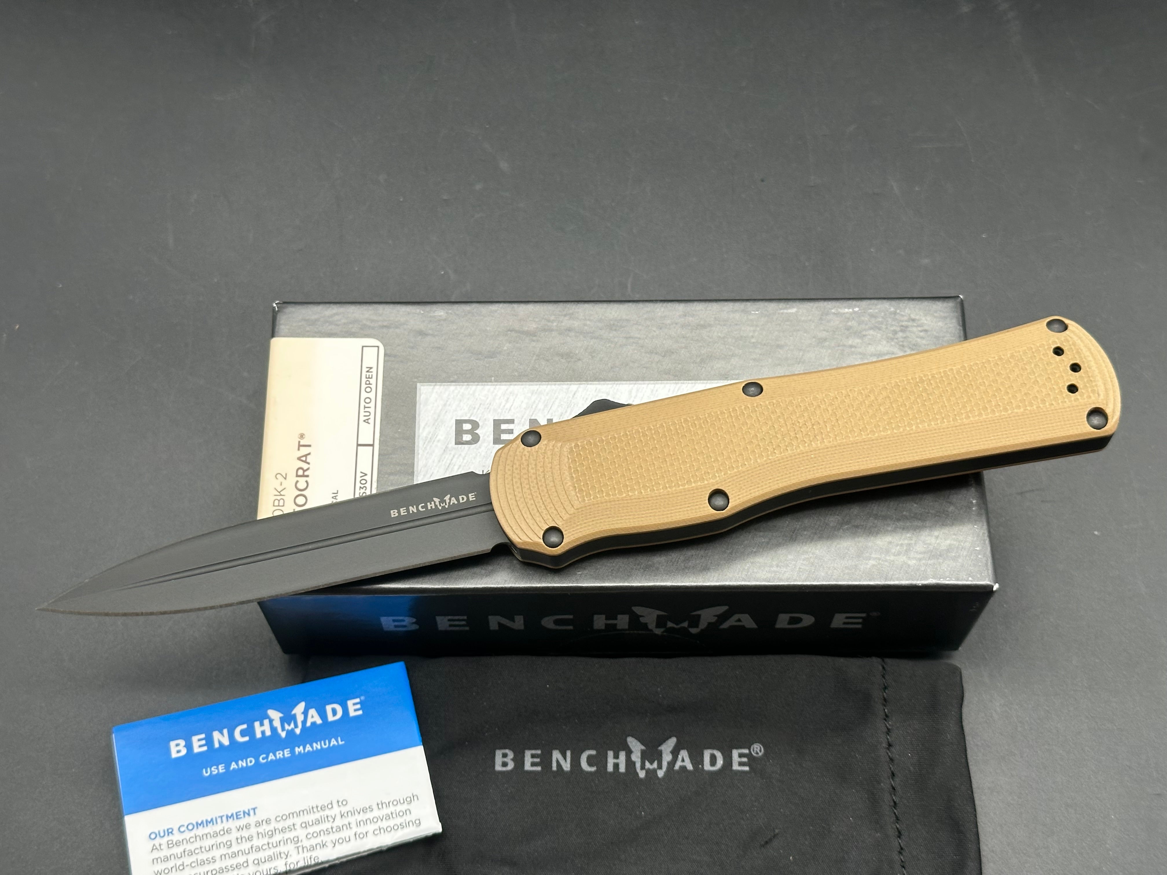 Benchmade Autocrat D/A OTF Automatic Knife Tan G-10 (3.71" Black)