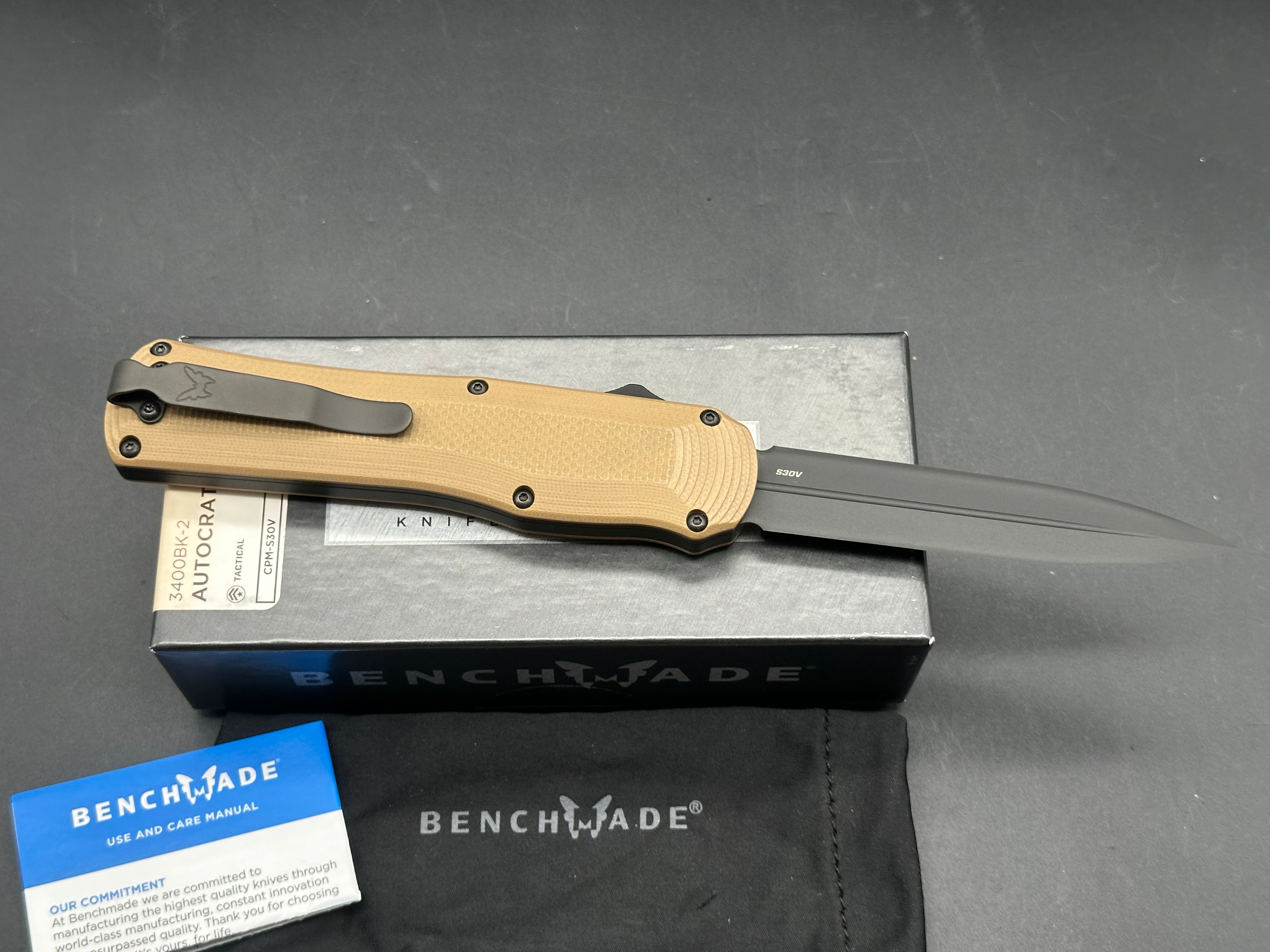 Benchmade Autocrat D/A OTF Automatic Knife Tan G-10 (3.71" Black)