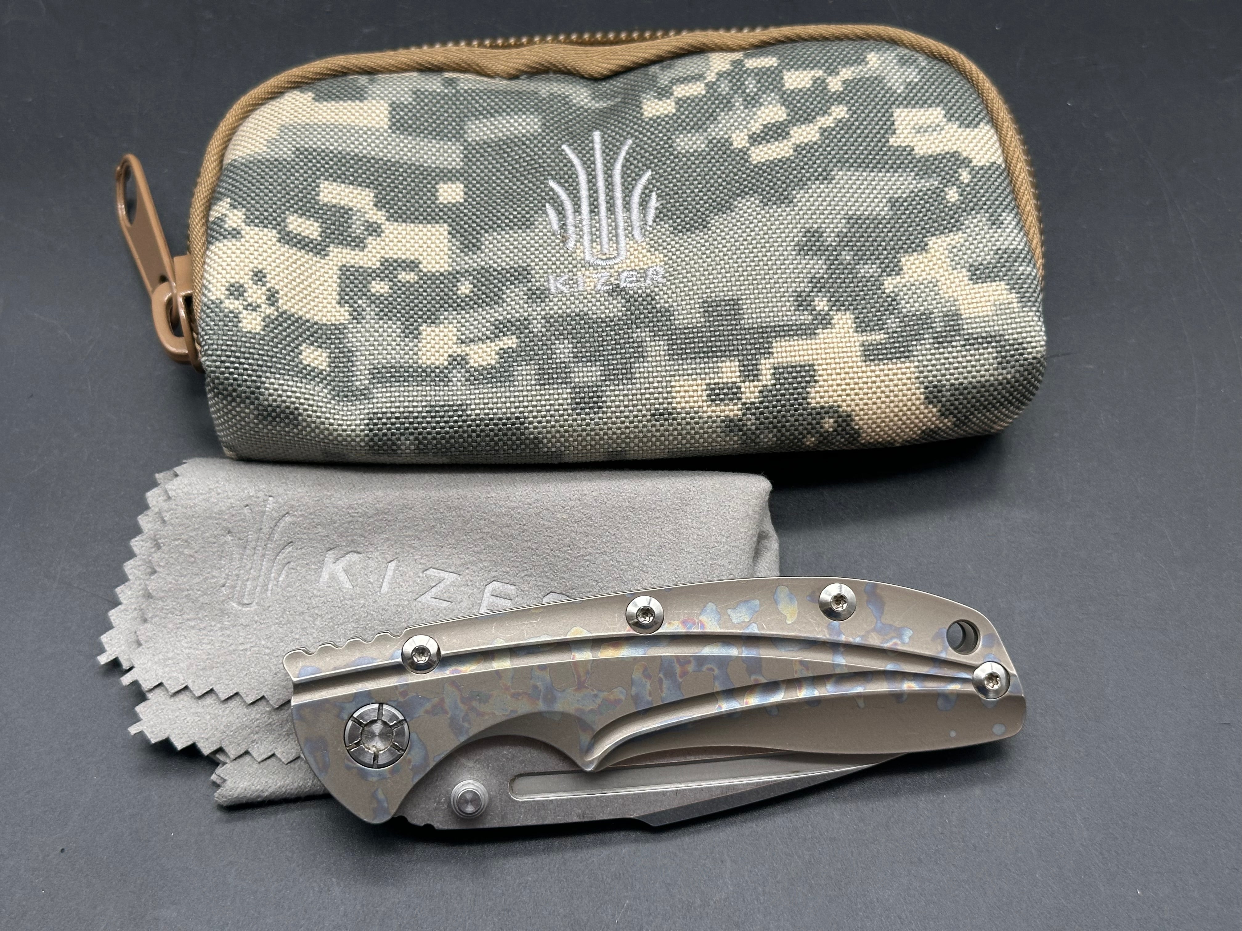 Kizer Cutlery Bolt Folding Knife 3.48" S35VN Stonewashed Blade, Bronze Rainbow Titanium Handle