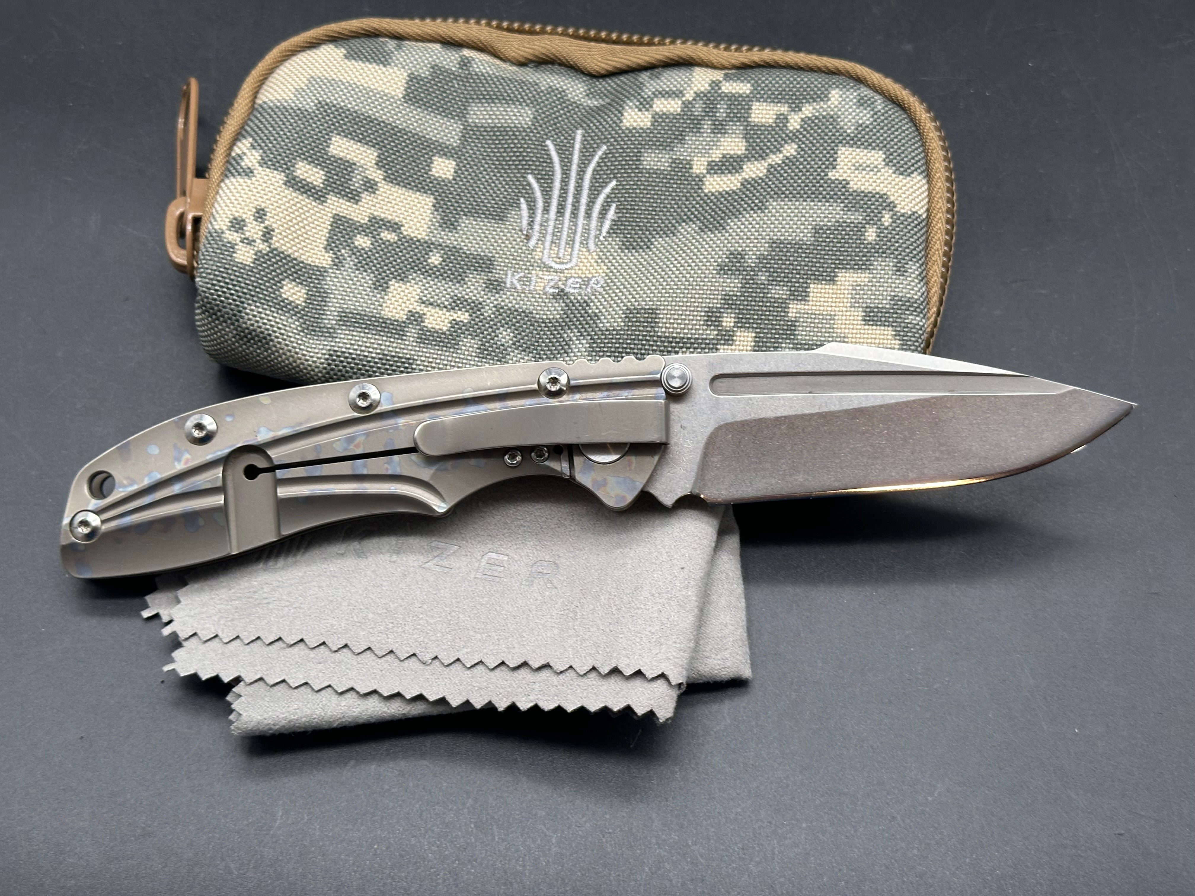Kizer Cutlery Bolt Folding Knife 3.48" S35VN Stonewashed Blade, Bronze Rainbow Titanium Handle